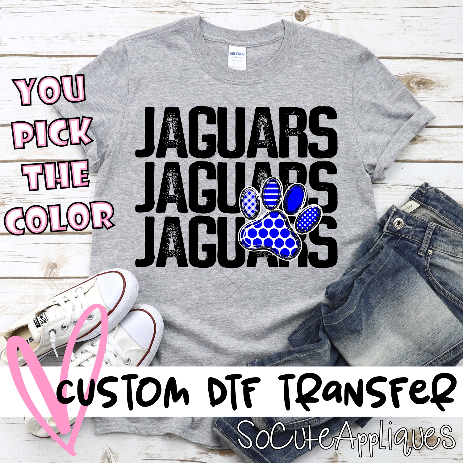 CUSTOM  Jaguars stacked with heart *DTF* Transfer