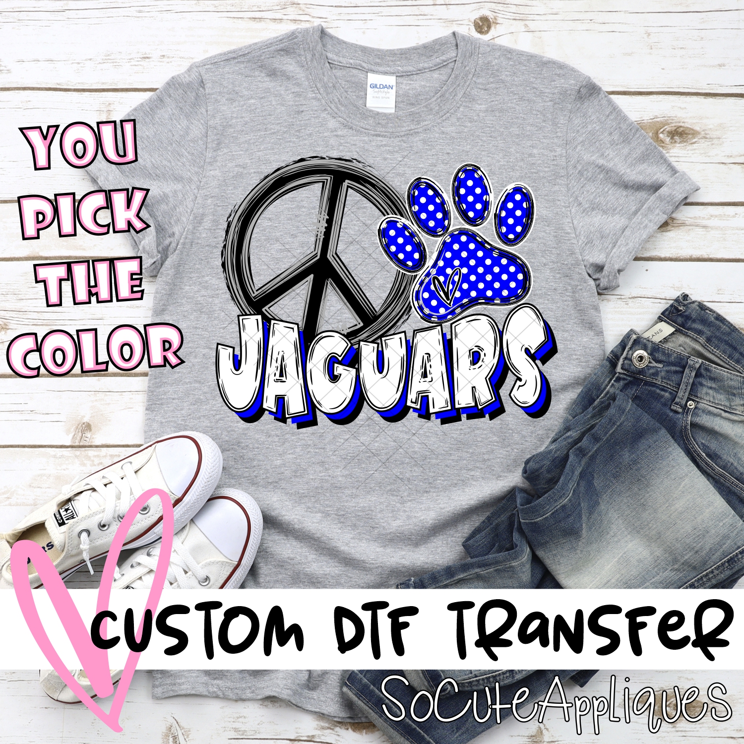 CUSTOM  Peace heart Jaguars *DTF* Transfer