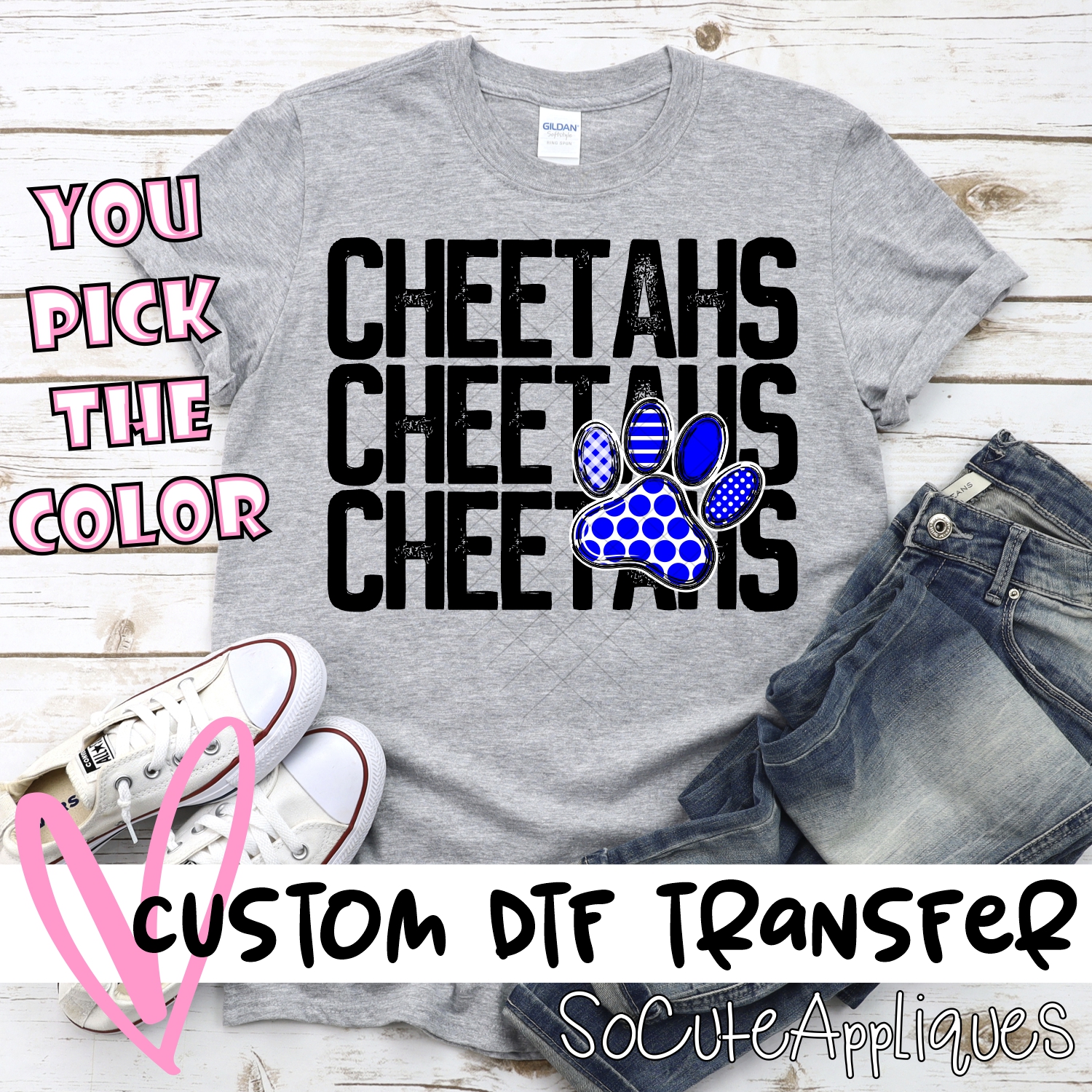 CUSTOM  Cheetahs stacked with heart *DTF* Transfer