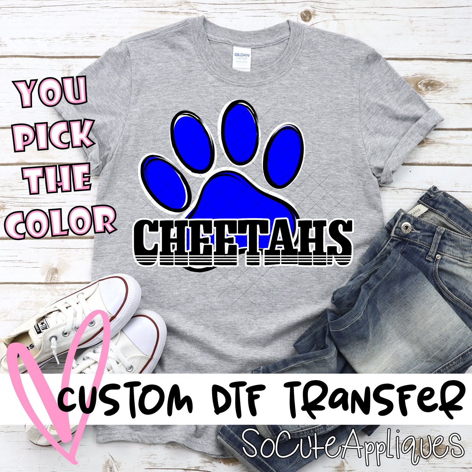 CUSTOM  Cheetahs pawprint with word *DTF* Transfer