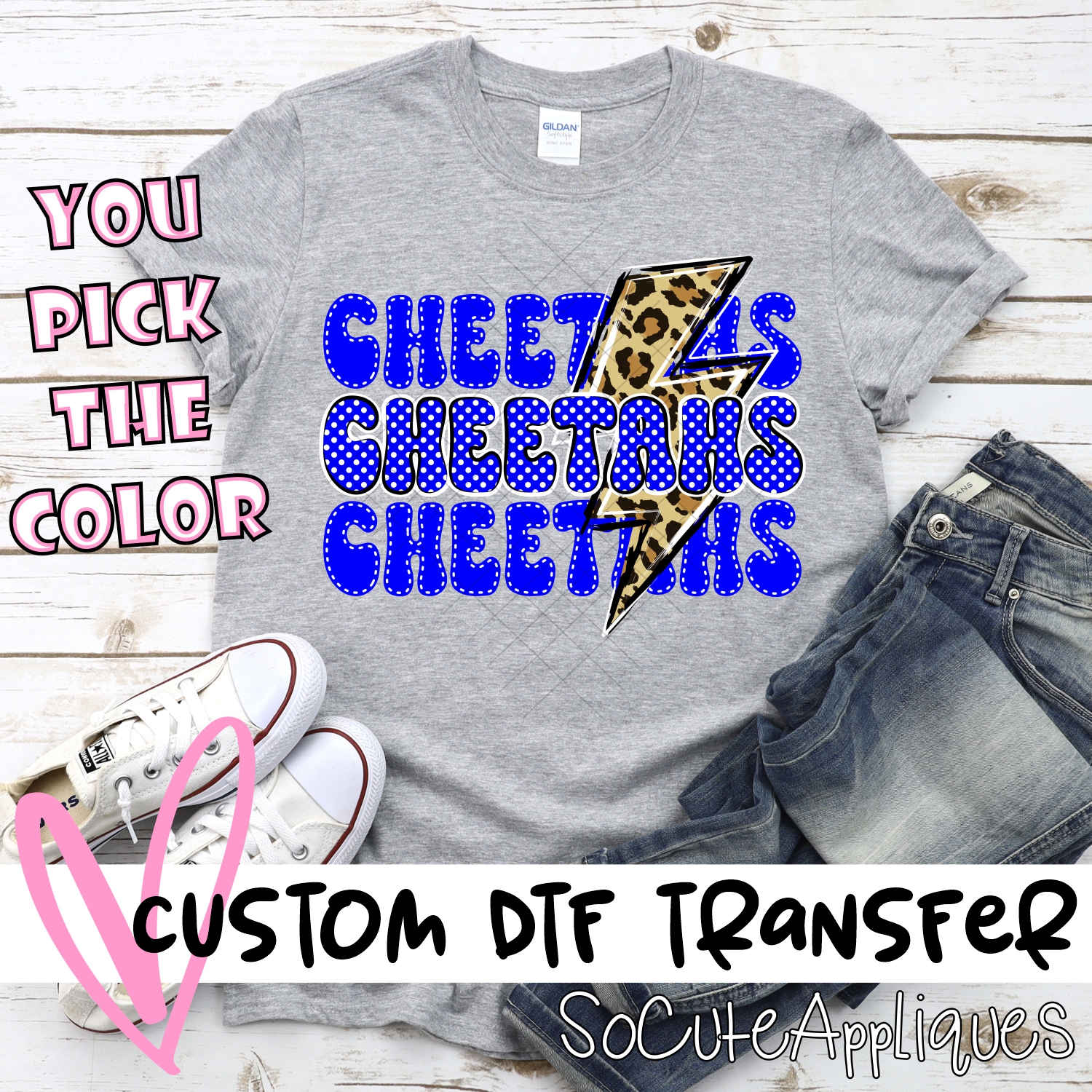 CUSTOM  Cheetahs stacked with leopard lightning bolt *DTF* Transfer