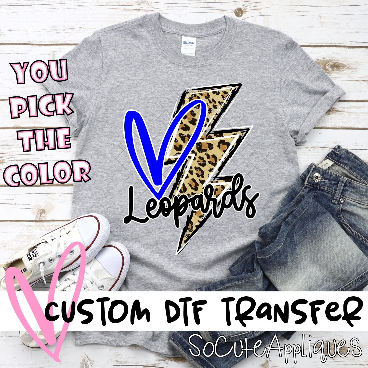 CUSTOM  Leopards heart with leopard lightning bolt *DTF* Transfer