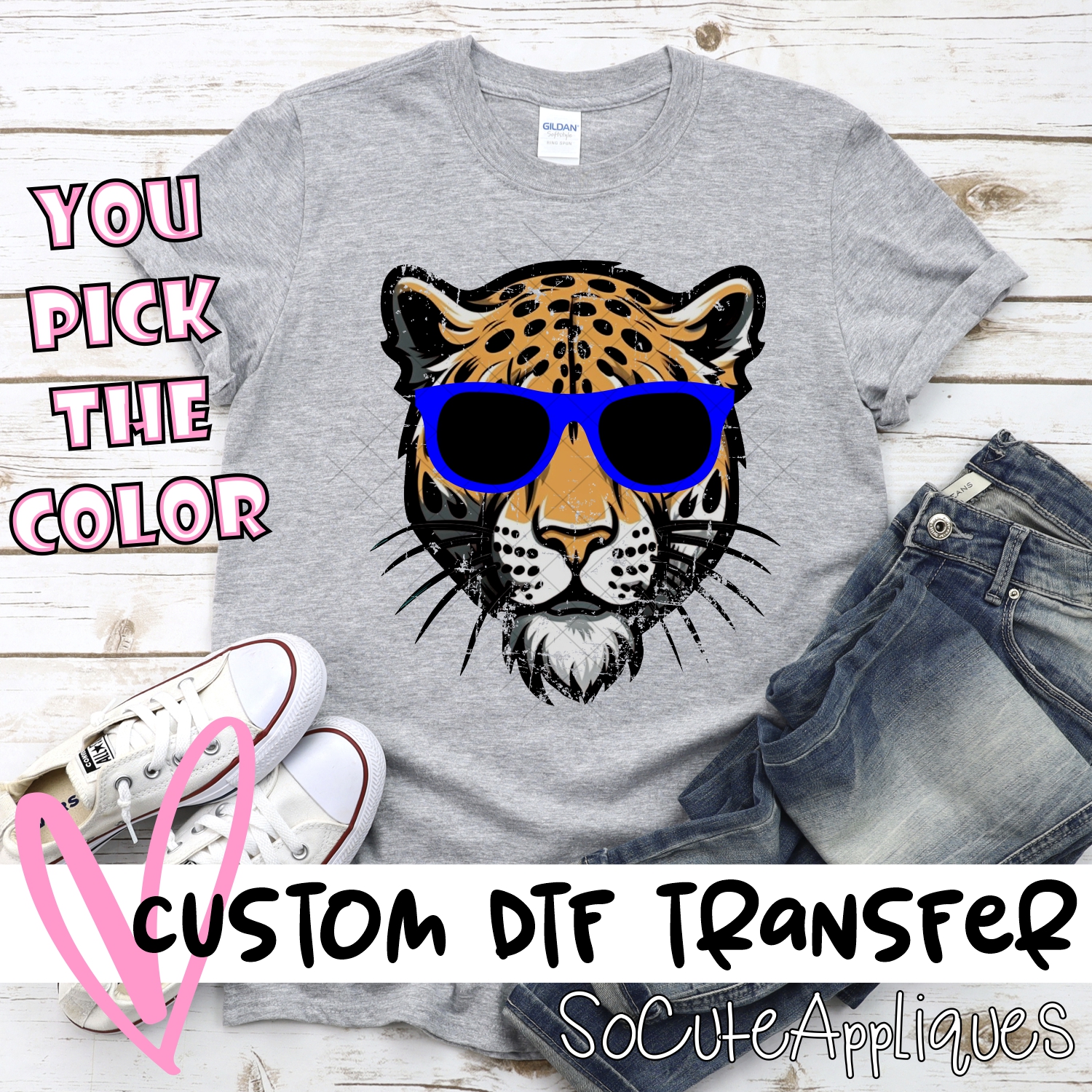 CUSTOM  Leopard head with sunglasses *DTF* Transfer