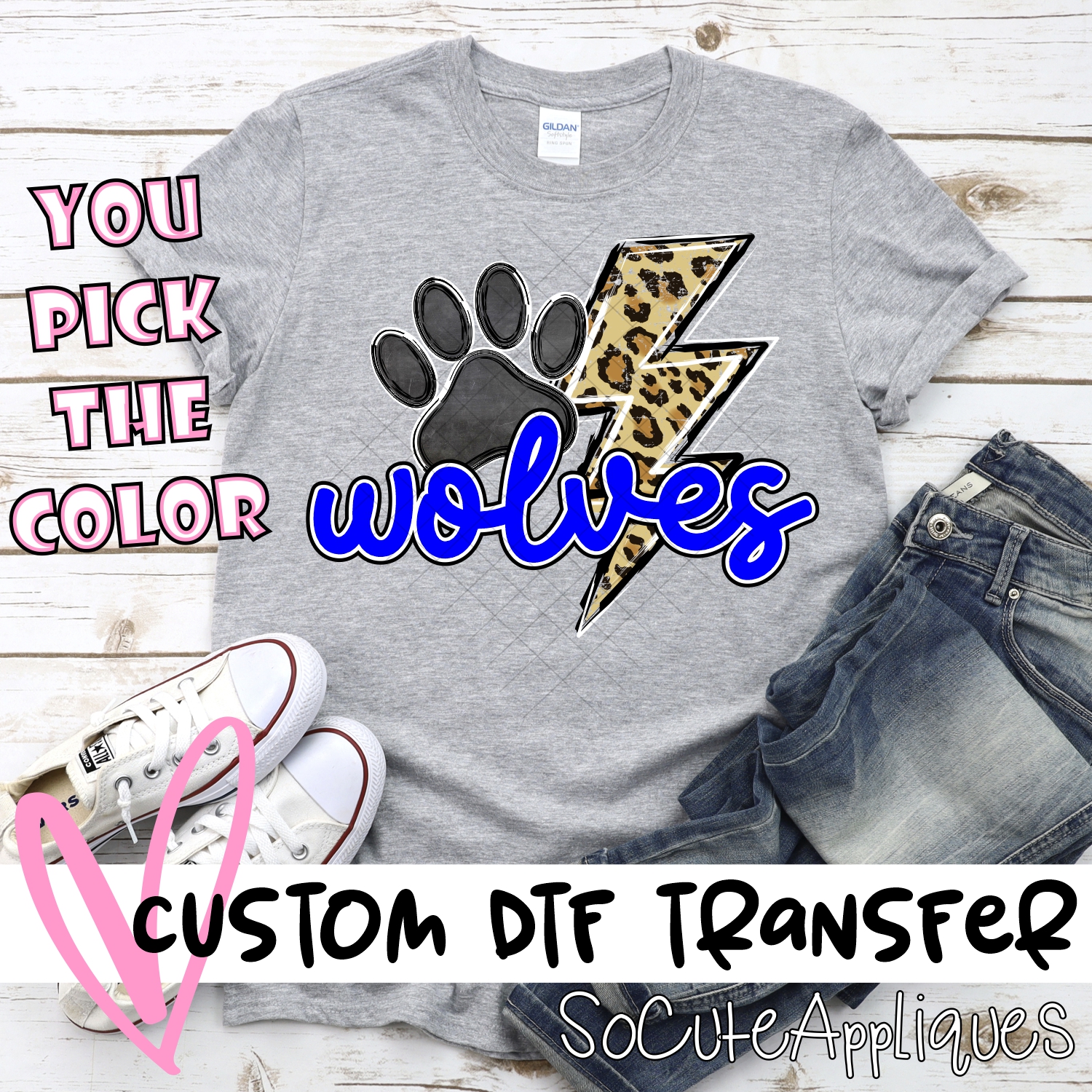 CUSTOM  Wolves leopard lightning bolt *DTF* Transfer