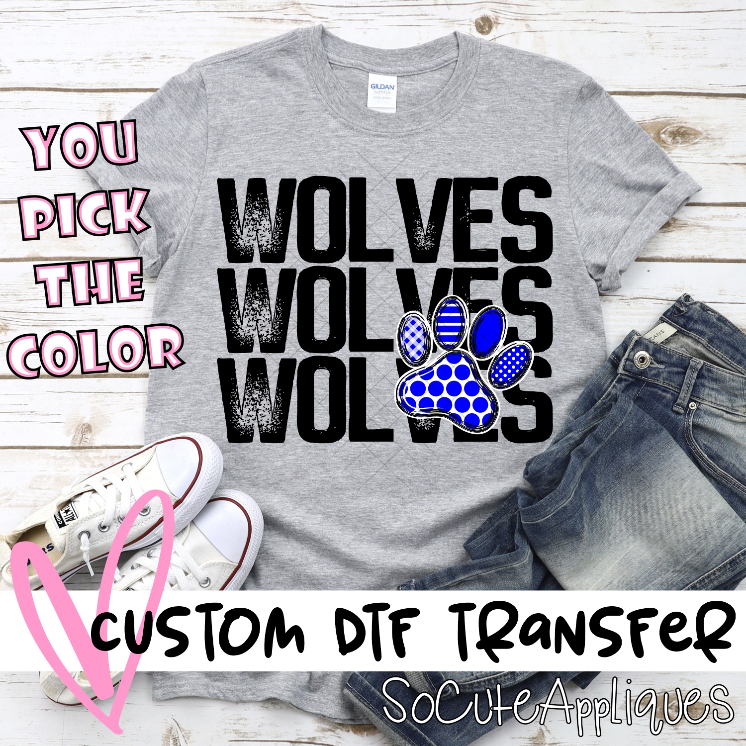 CUSTOM  Wolves stacked with heart *DTF* Transfer