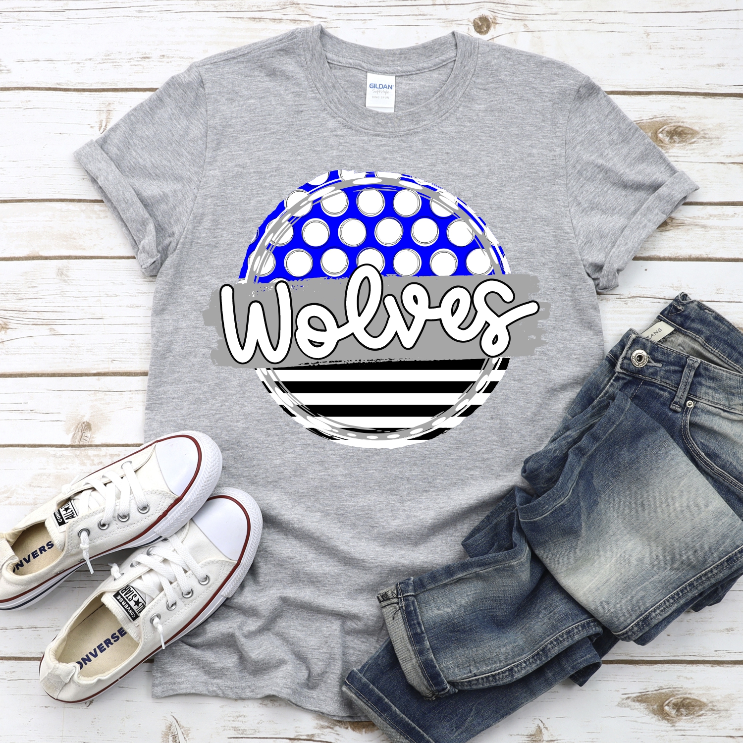 CUSTOM Wolves polka dot stripe circle *DTF* Transfer - Image 2