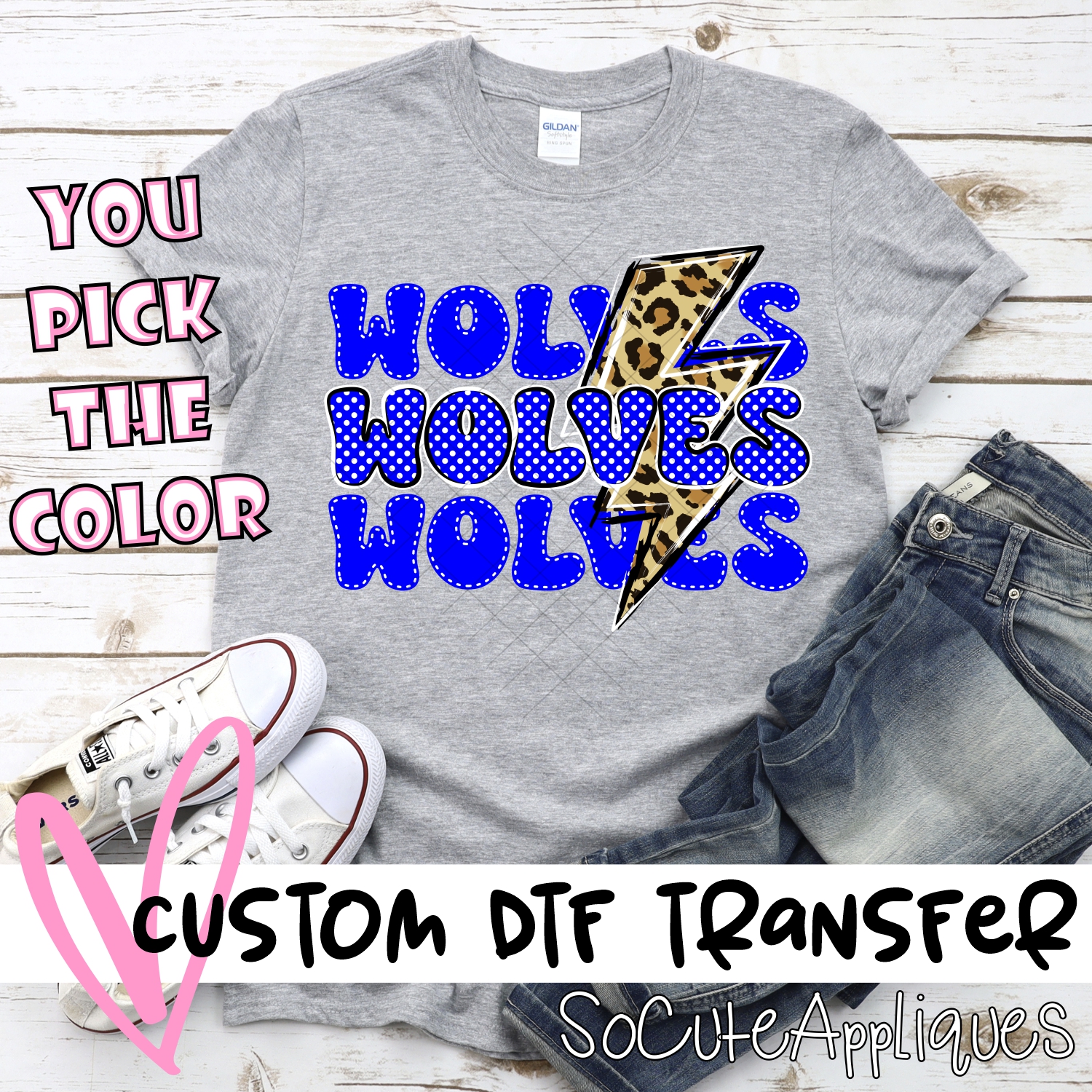 CUSTOM  Wolves stacked with leopard lightning bolt *DTF* Transfer