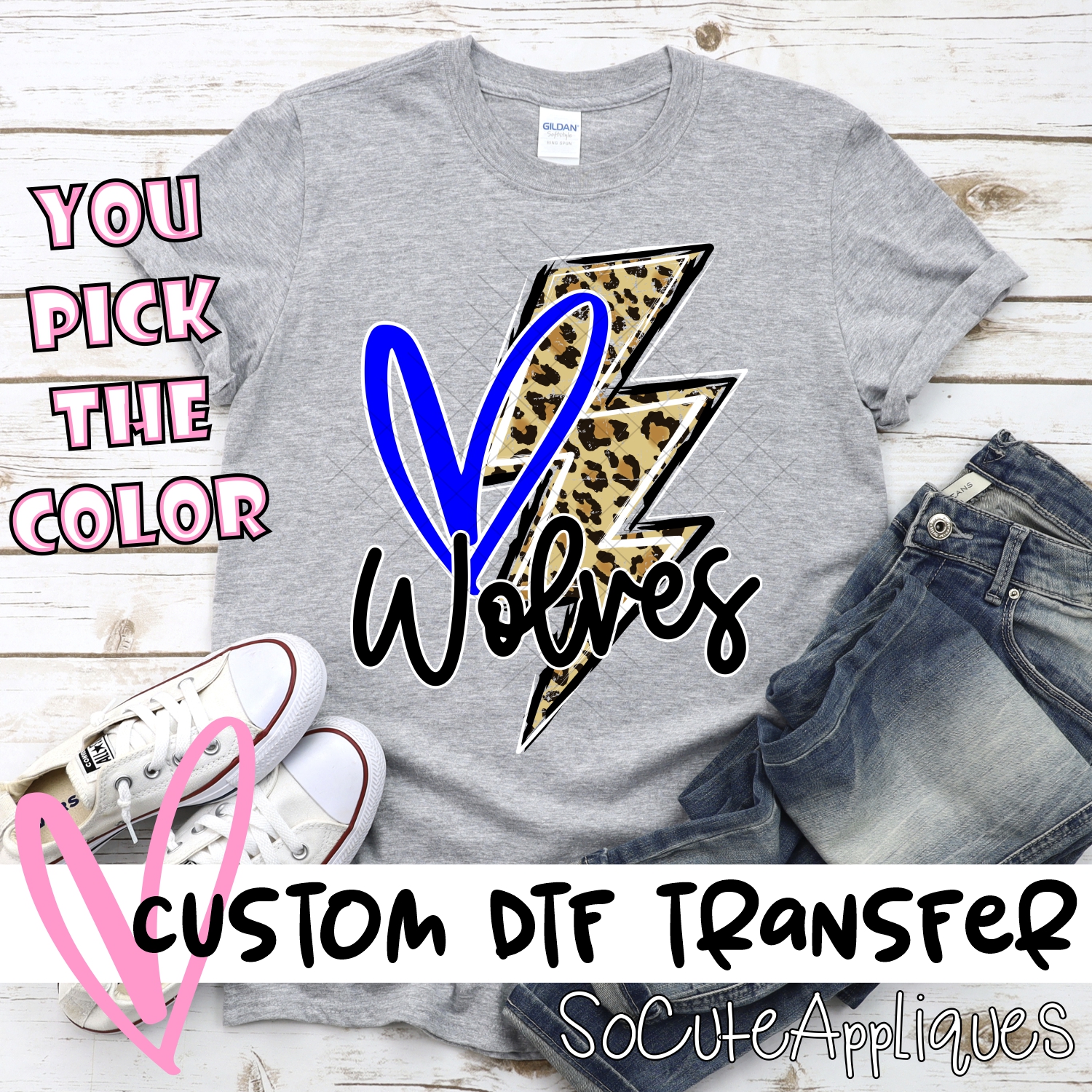 CUSTOM  Wolves heart with leopard lightning bolt *DTF* Transfer
