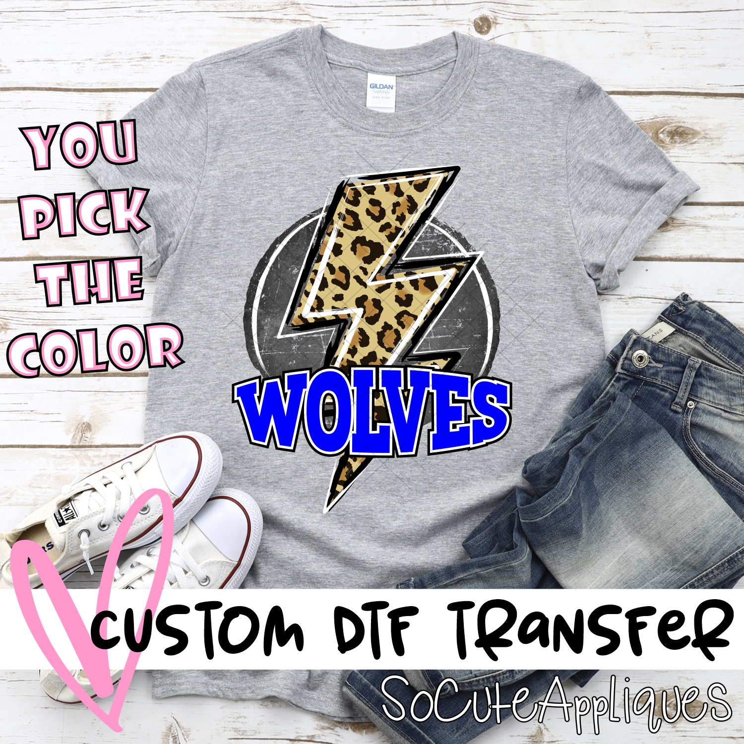 CUSTOM  Wolves circle with leopard lightning bolt *DTF* Transfer