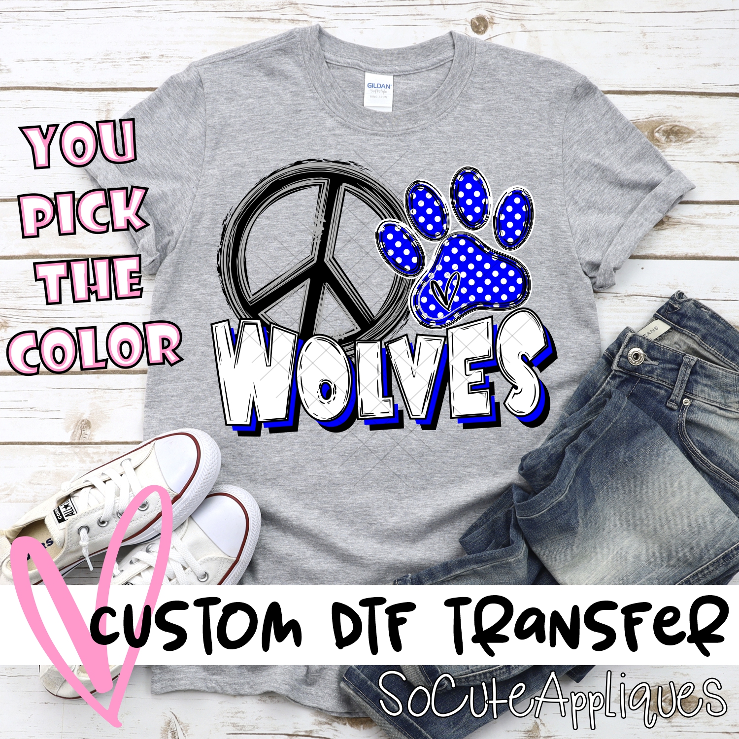 CUSTOM  Peace heart Wolves *DTF* Transfer