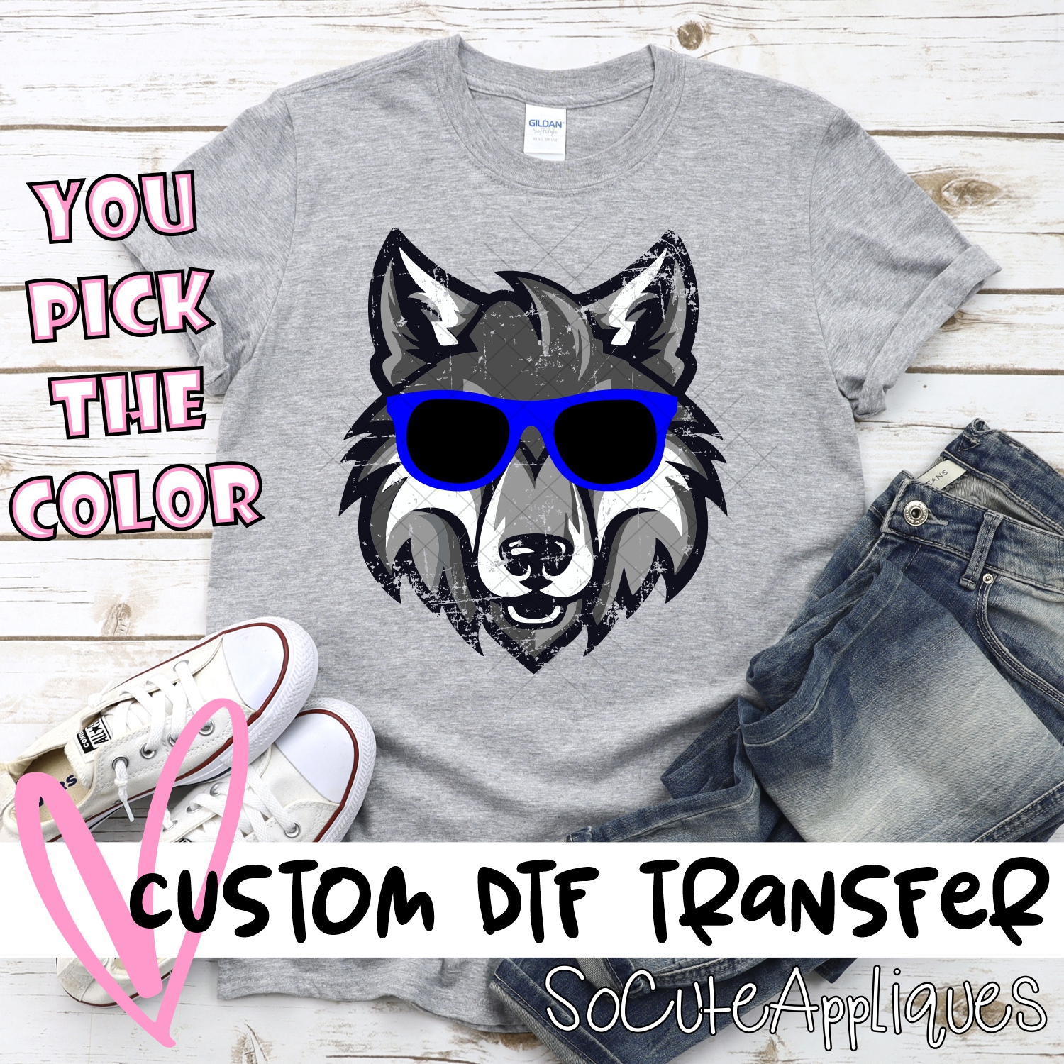 CUSTOM  Wolf head with sunglasses *DTF* Transfer