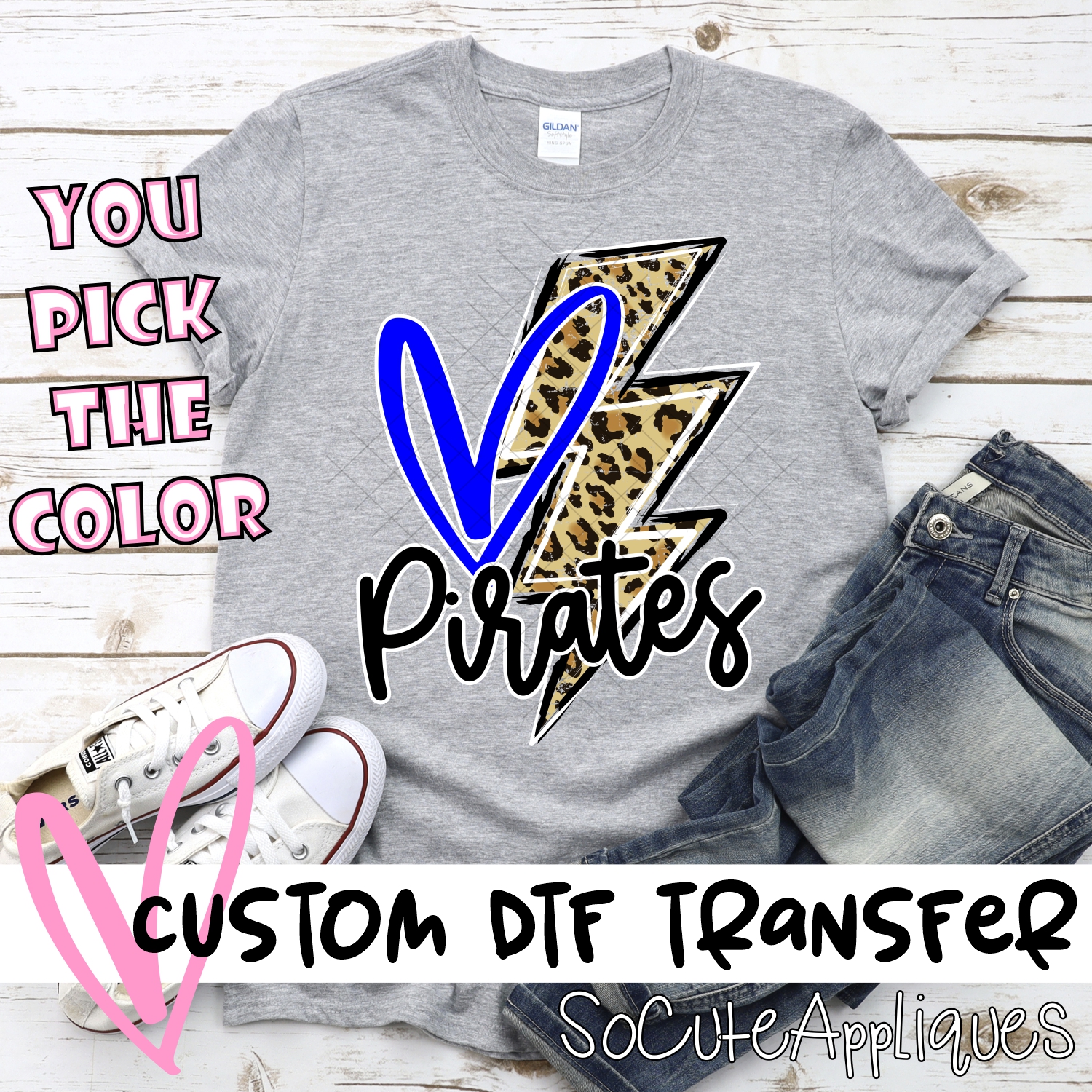 CUSTOM  Pirates heart with leopard lightning bolt *DTF* Transfer