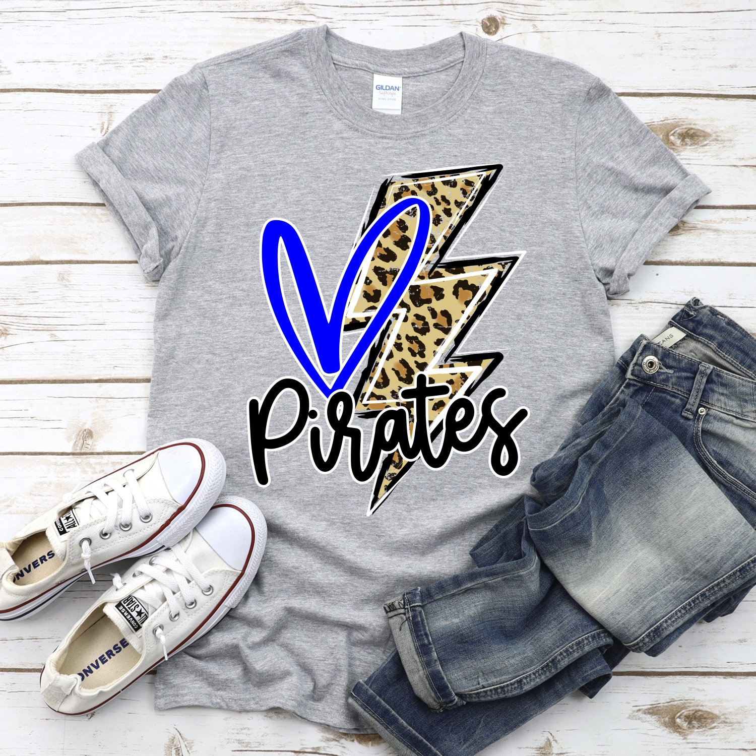 CUSTOM Pirates heart with leopard lightning bolt *DTF* Transfer - Image 2