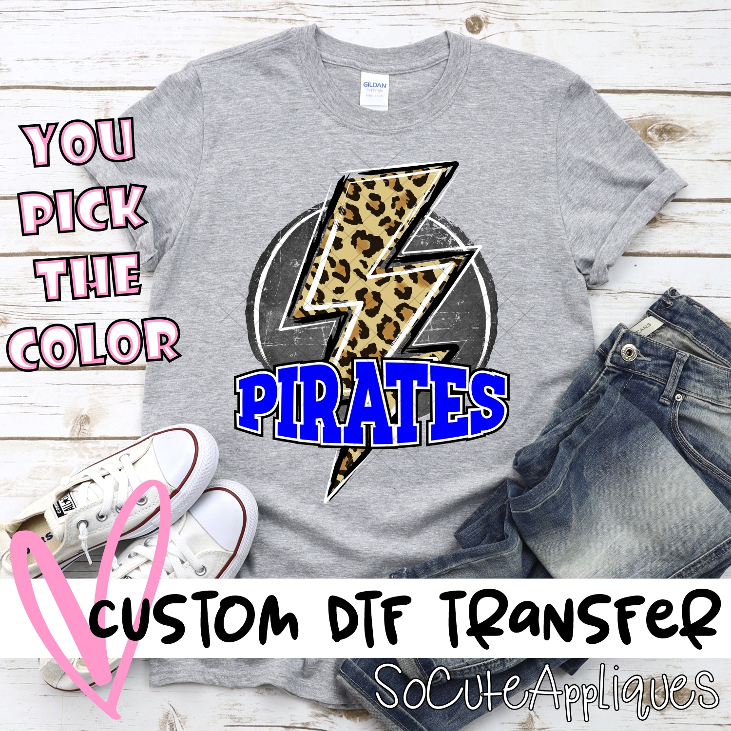 CUSTOM  Pirates circle with leopard lightning bolt *DTF* Transfer