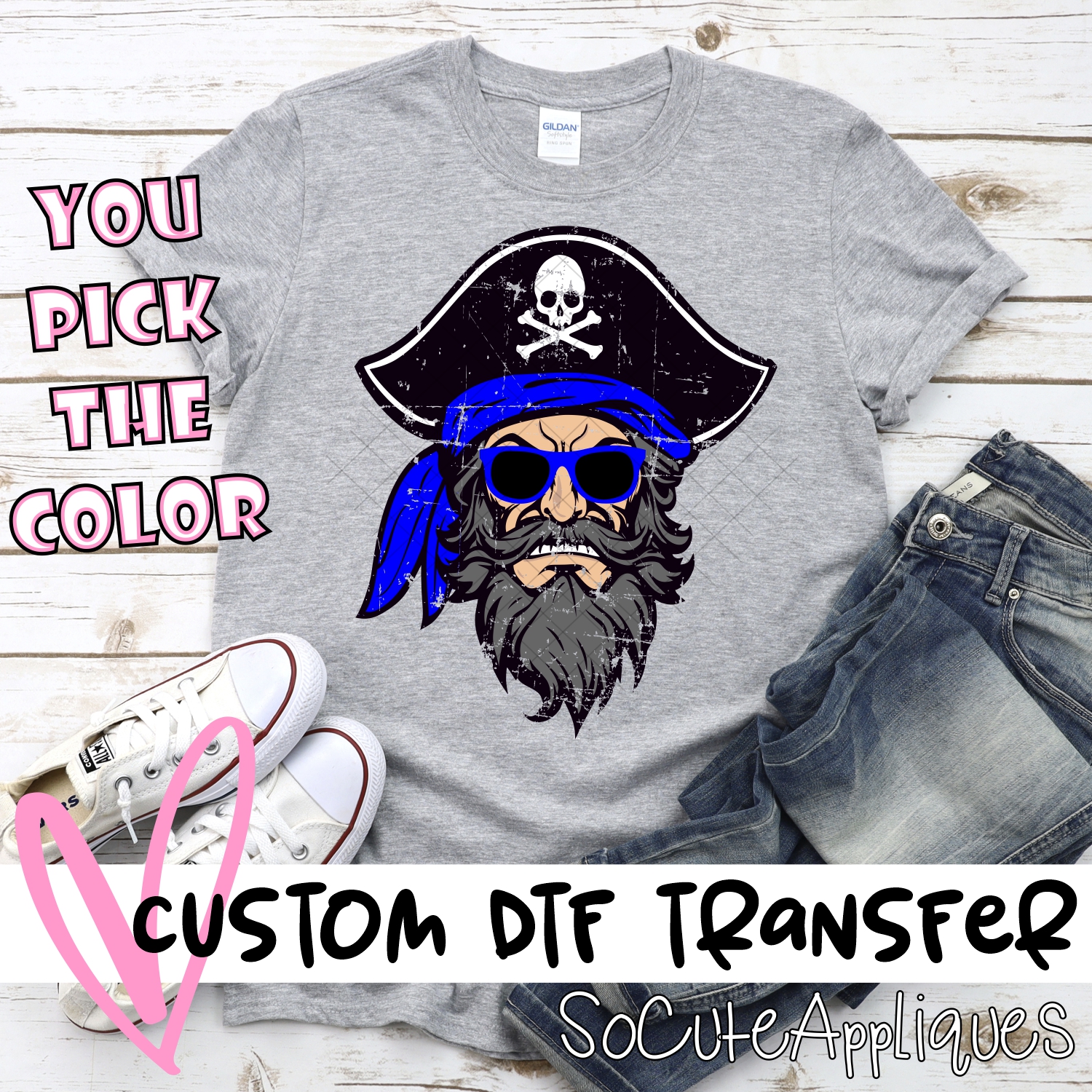 CUSTOM  Pirate head with sunglasses *DTF* Transfer