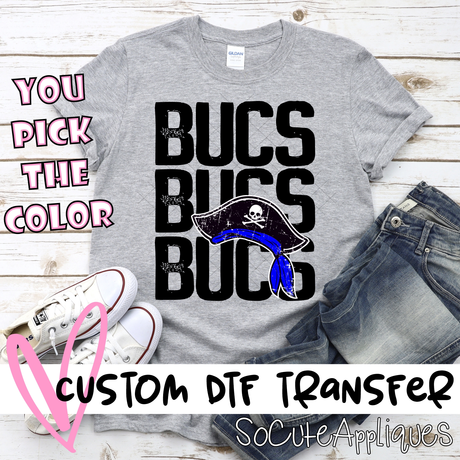 CUSTOM  Bucs stacked with heart *DTF* Transfer