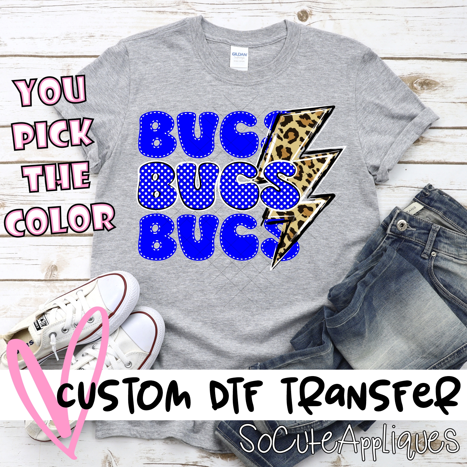 CUSTOM  Bucs stacked with leopard lightning bolt *DTF* Transfer