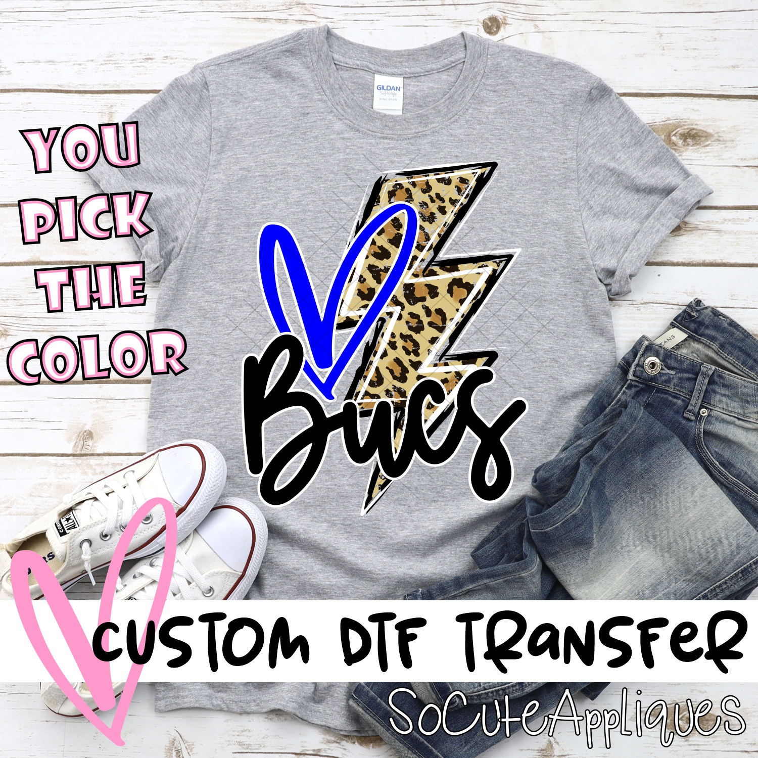 CUSTOM  Bucs heart with leopard lightning bolt *DTF* Transfer