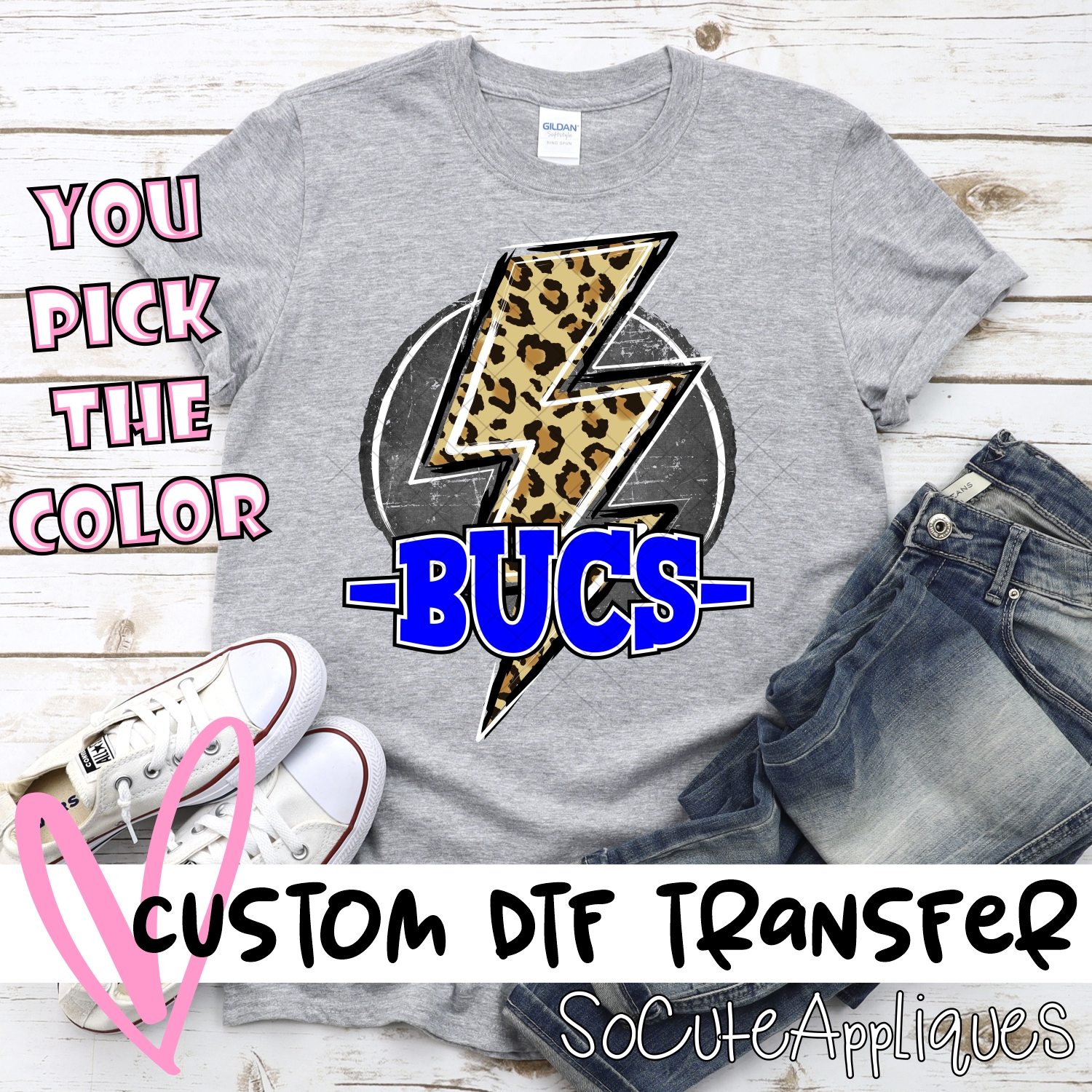 CUSTOM  Bucs circle with leopard lightning bolt *DTF* Transfer