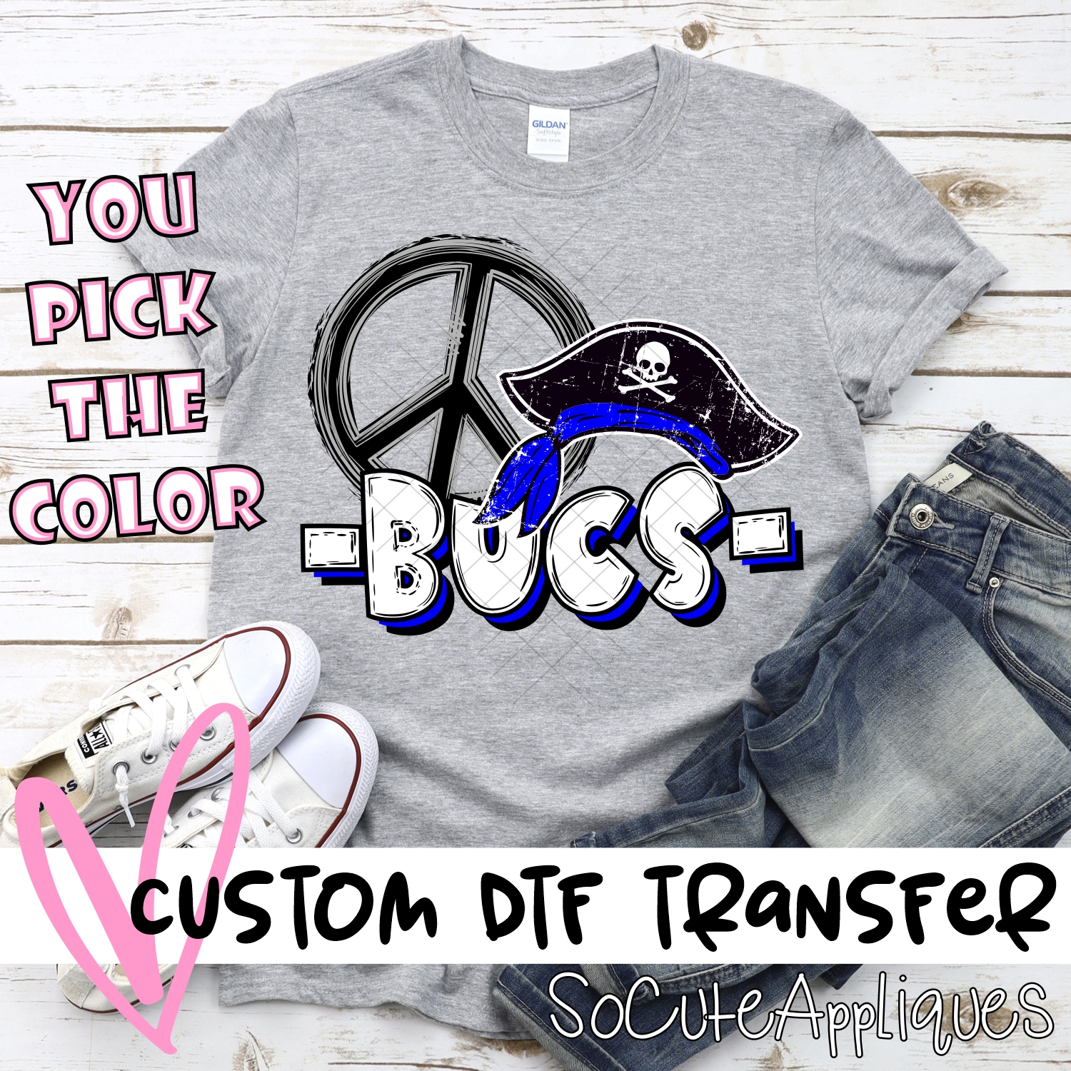 CUSTOM  Peace heart Bucs *DTF* Transfer