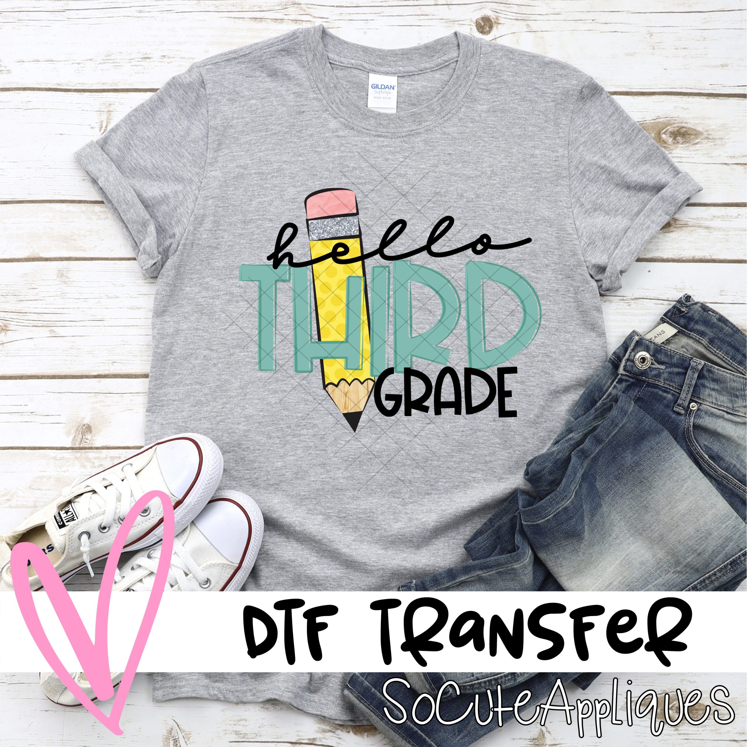 hello third grade pencil teal *DTF* Transfer