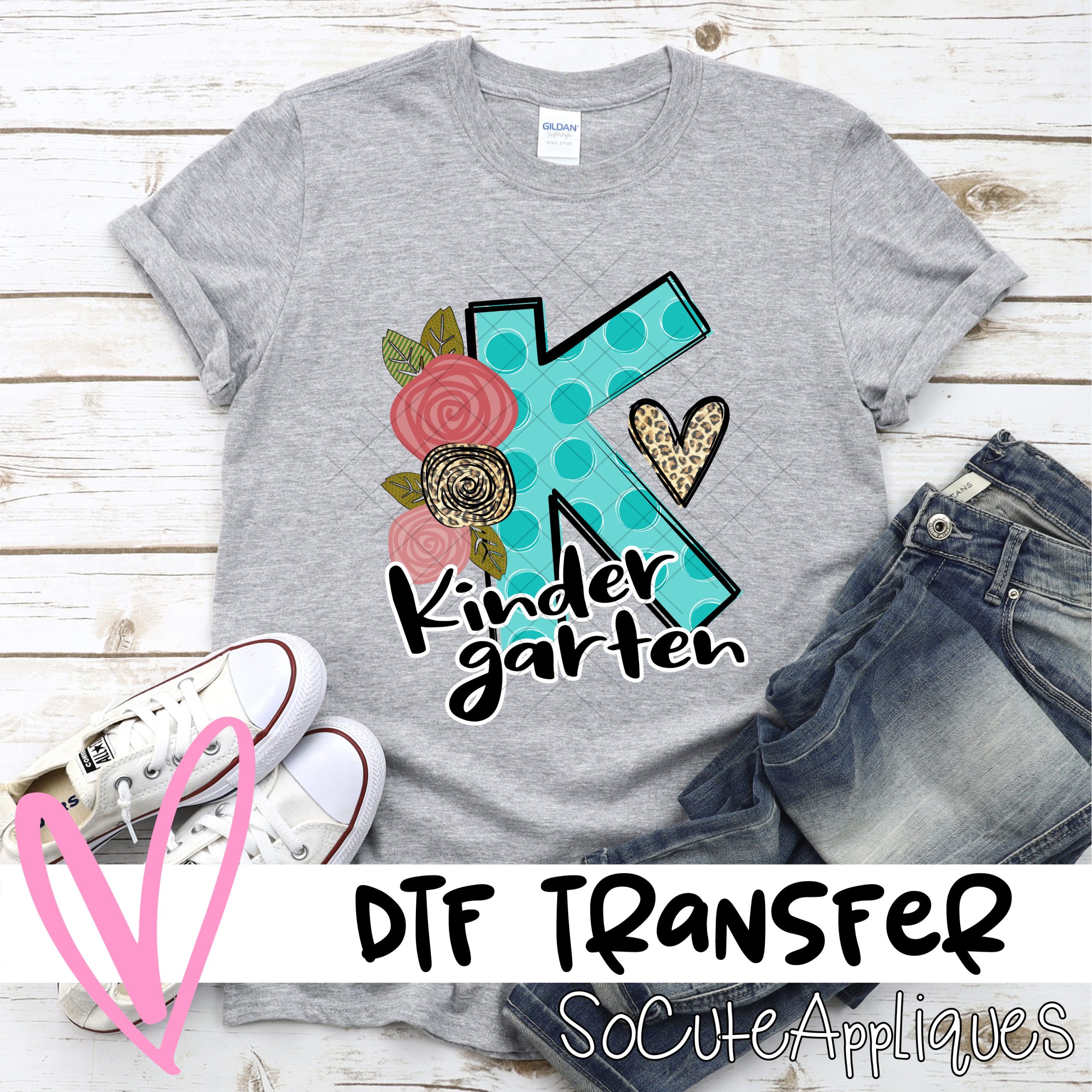 Kindergarten Blue dot with flowers *DTF* Transfer