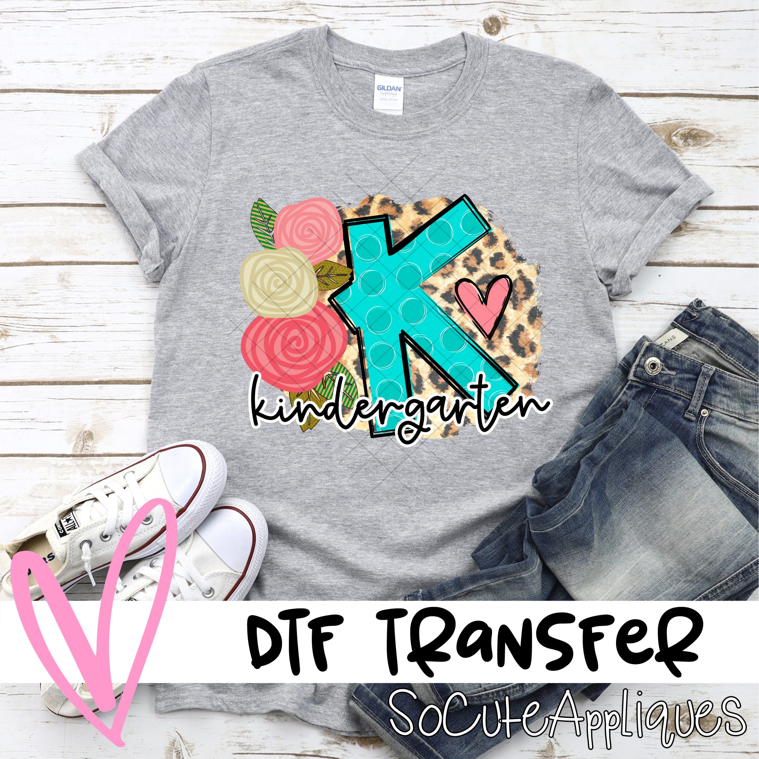 Kindergarten polka dot letter with roses on leopard *DTF* Transfer