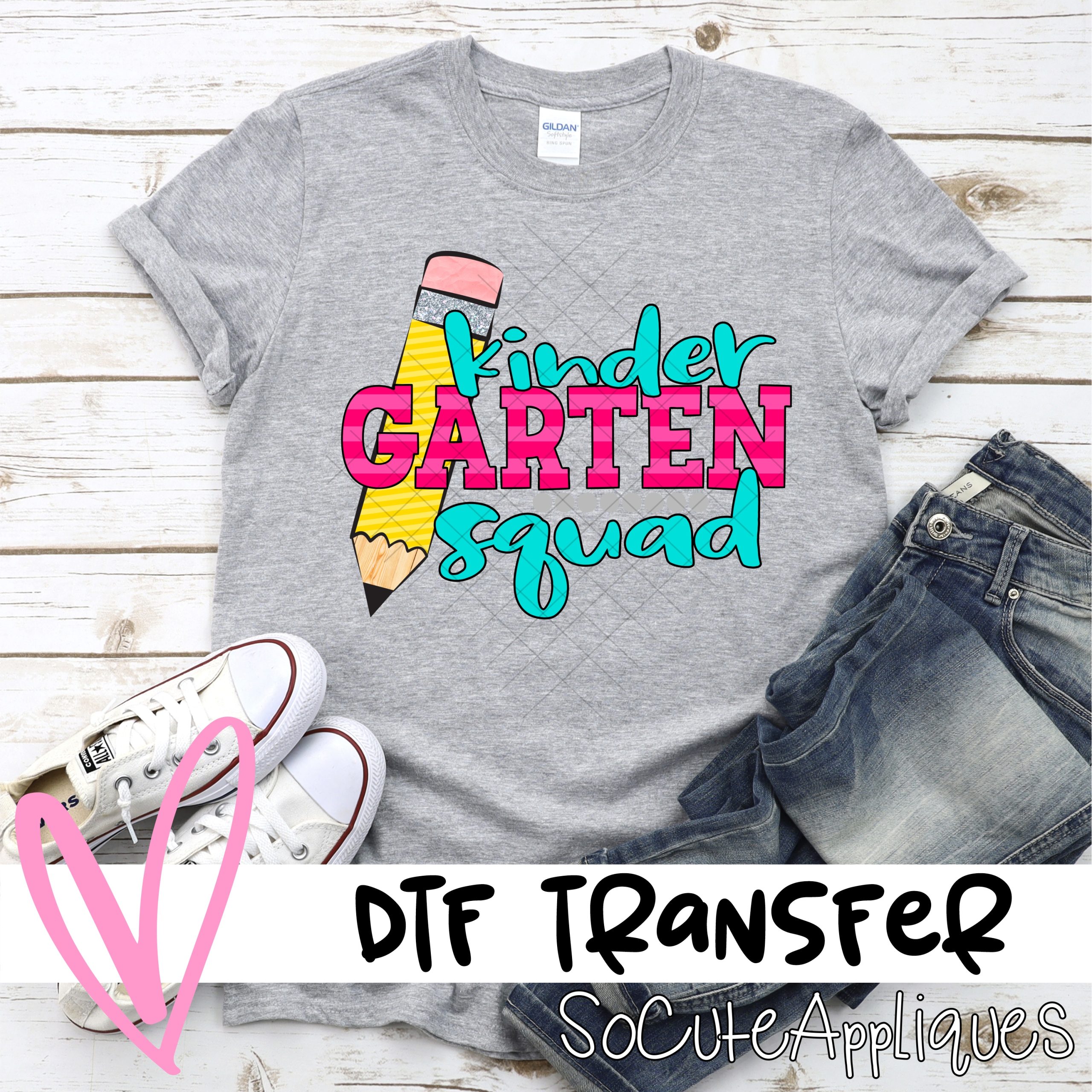 Kindergarten squad pencil hot pink *DTF* Transfer