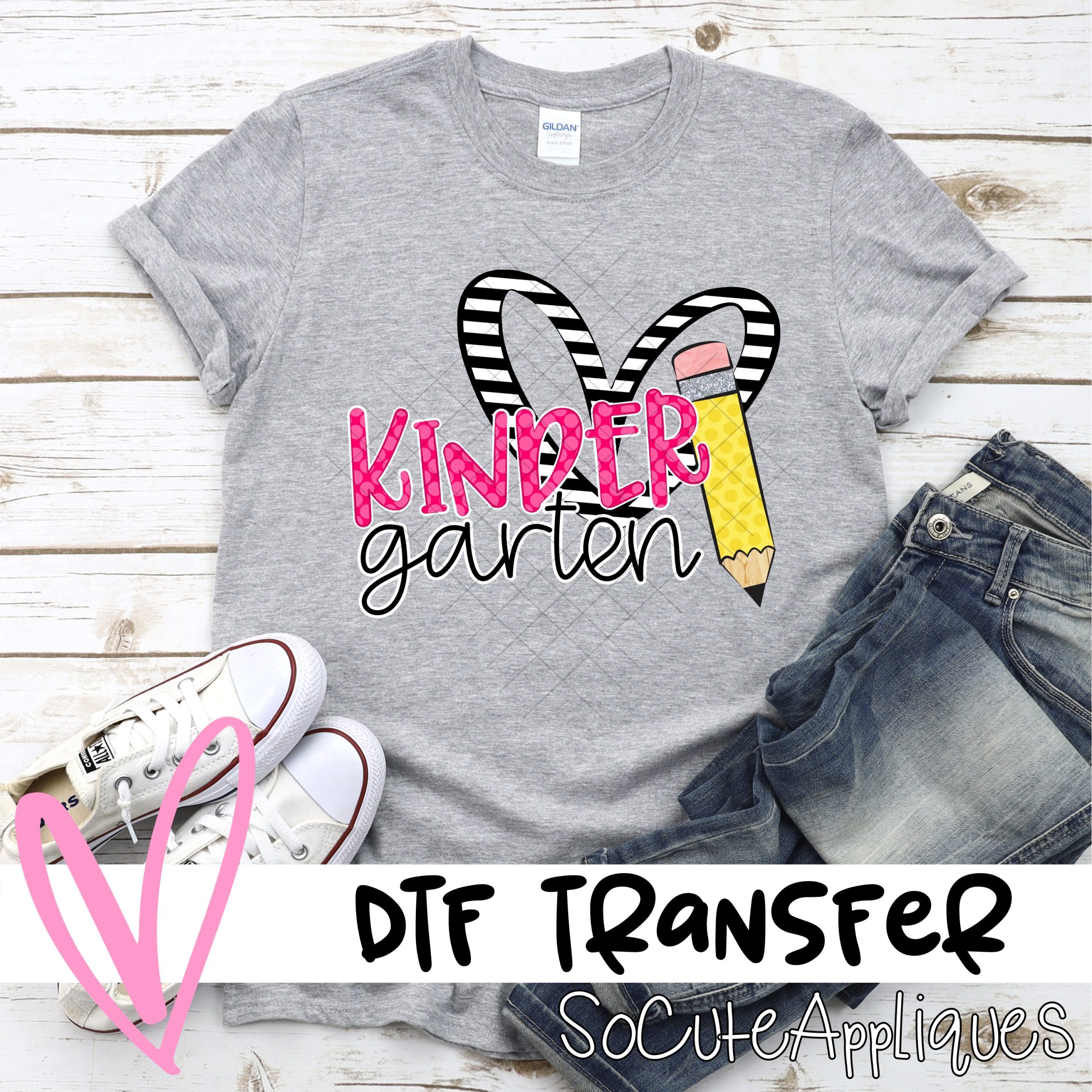 Kindergarten striped heart pencil *DTF* Transfer