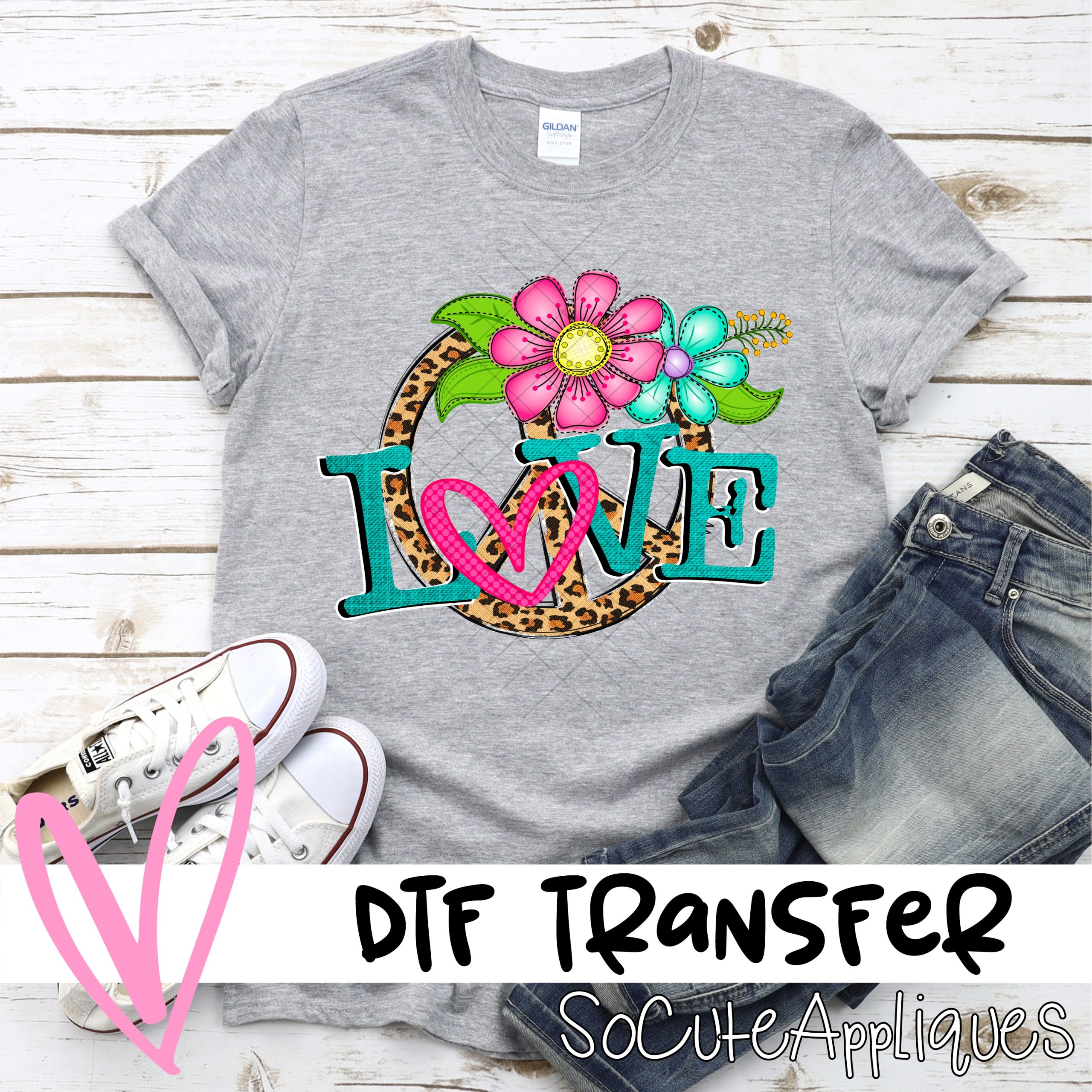Love leopard peace sign bright flowers *DTF* Transfer