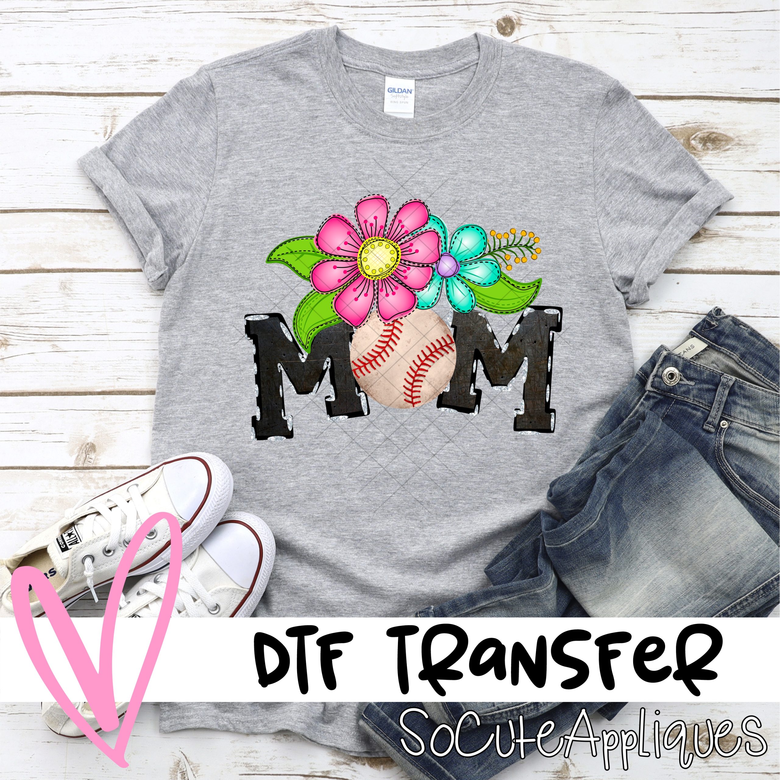 Mom baseball O bright flowers *DTF* Transfer