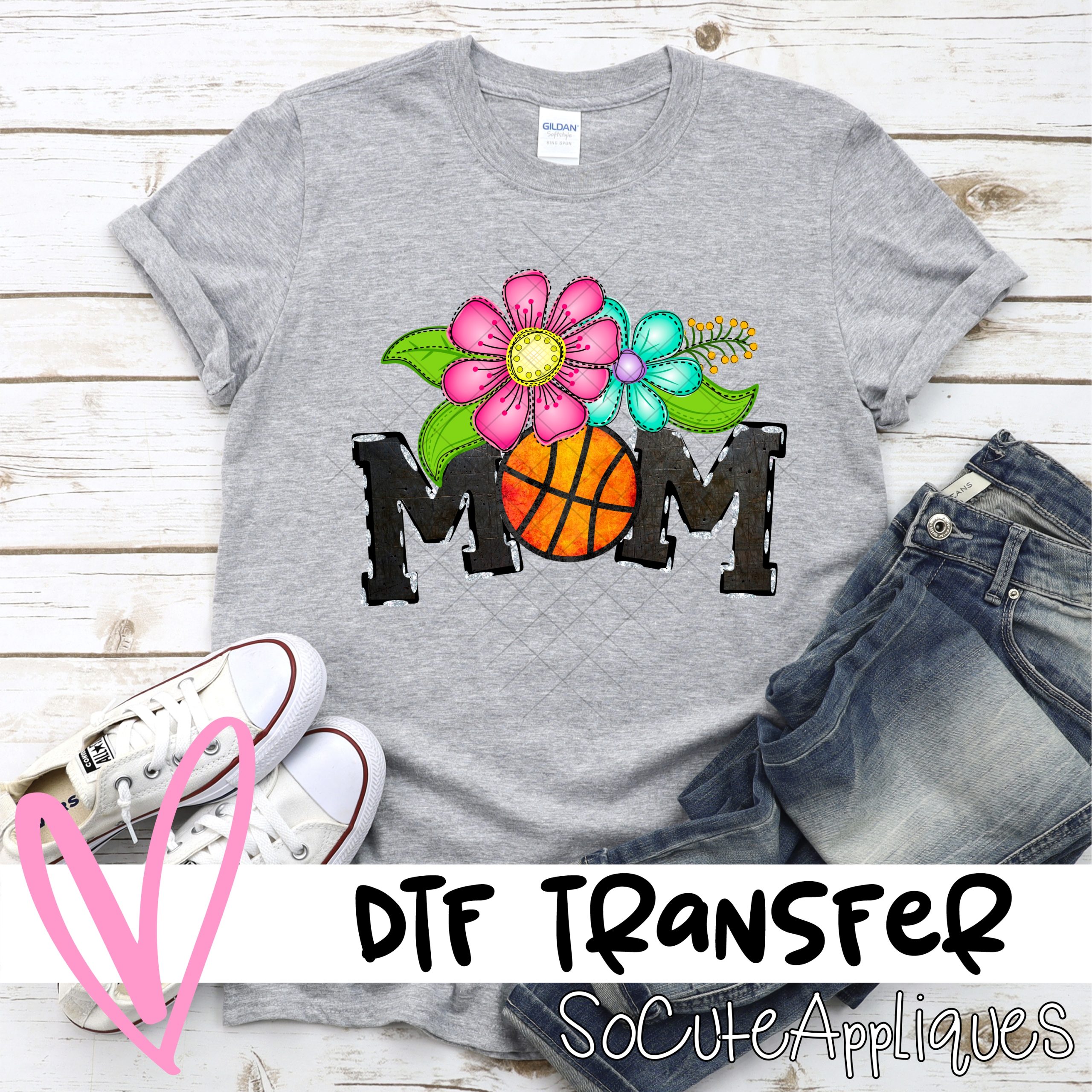 Mom basketball O bright flowers *DTF* Transfer