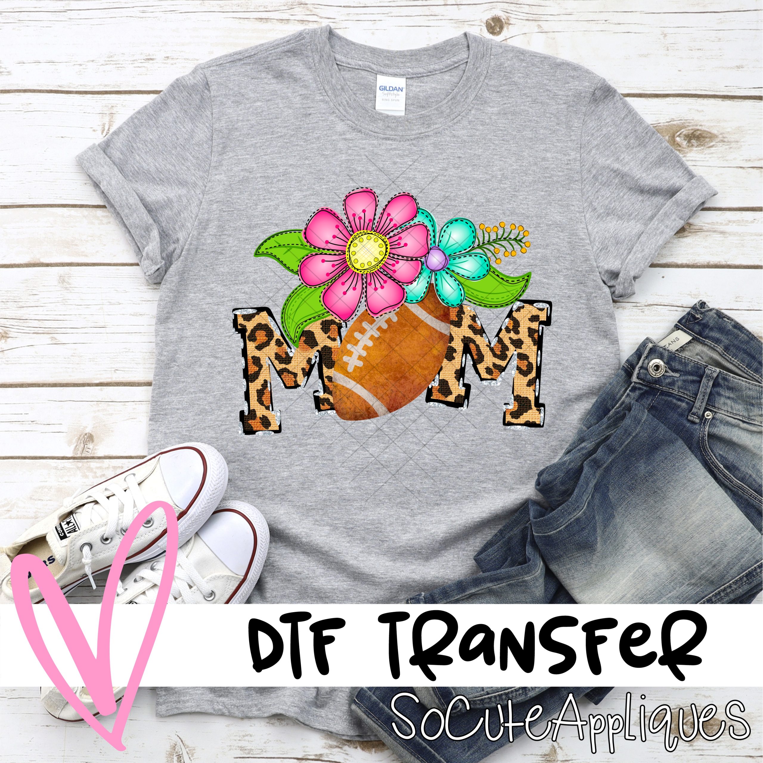 Mom football O bright flowers leopard *DTF* Transfer