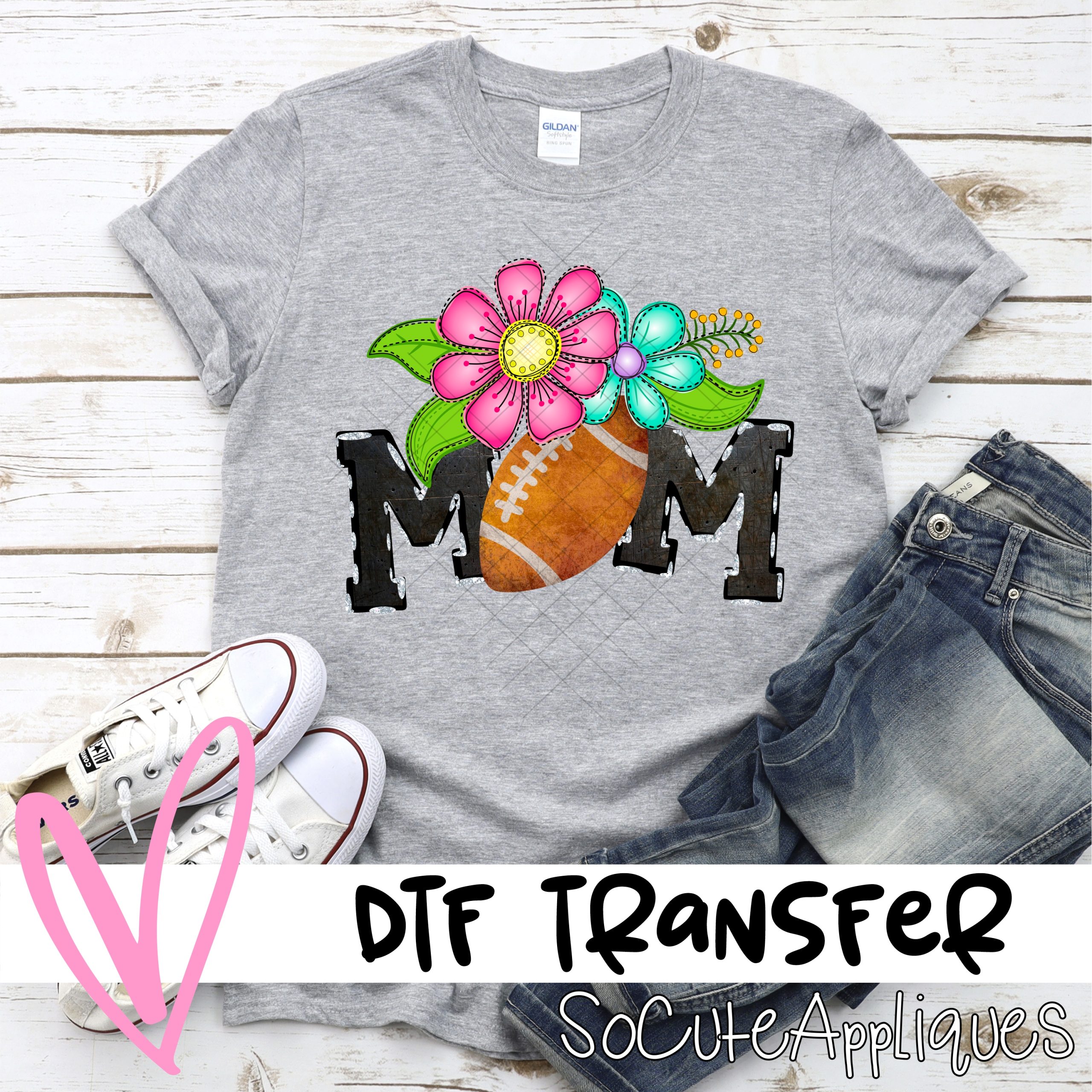 Mom football O bright flowers *DTF* Transfer