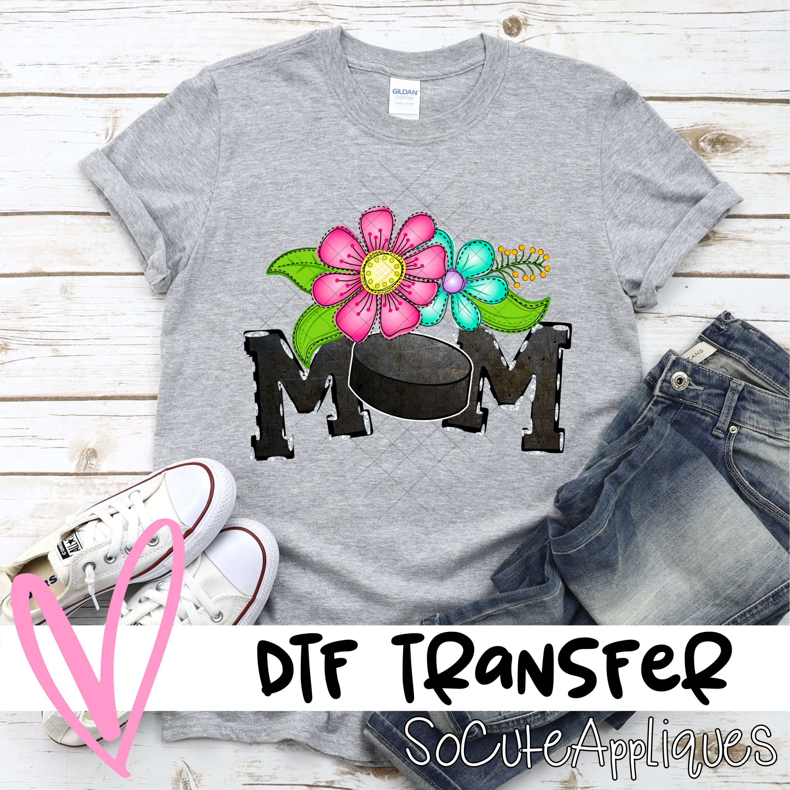 Mom hockey O bright flowers *DTF* Transfer