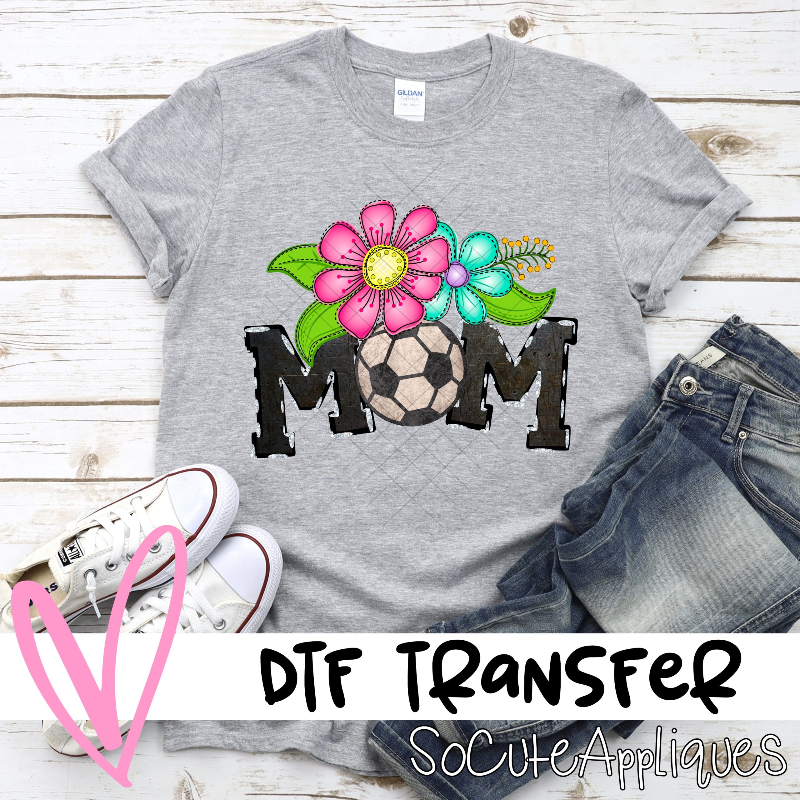 Mom soccer O bright flowers *DTF* Transfer