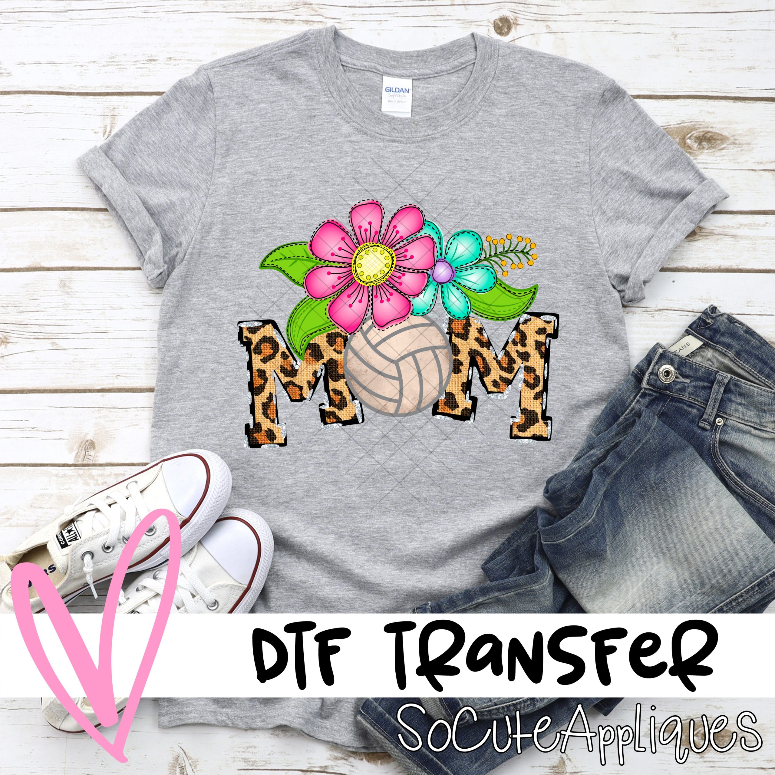 Mom volleyball O bright flowers leopard *DTF* Transfer
