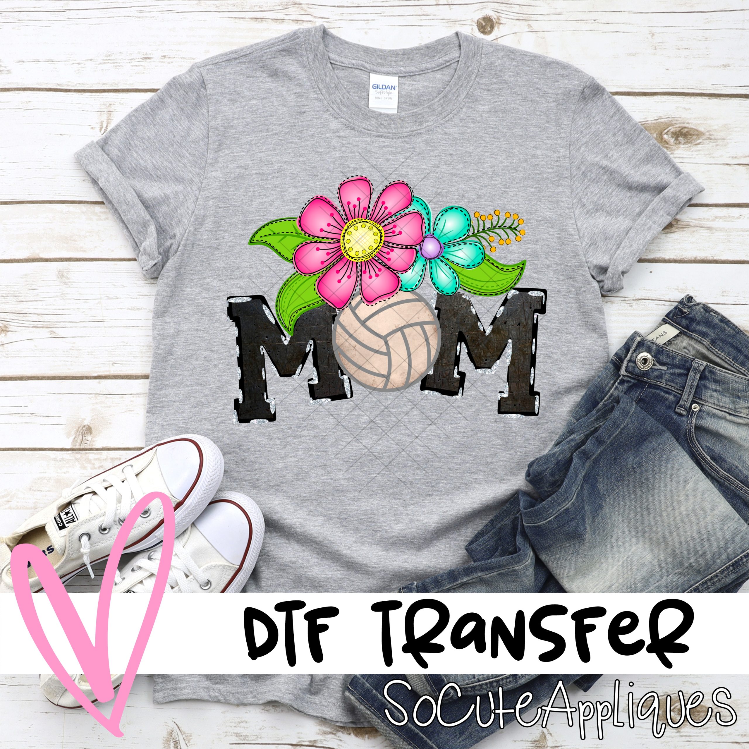 Mom volleyball O bright flowers *DTF* Transfer