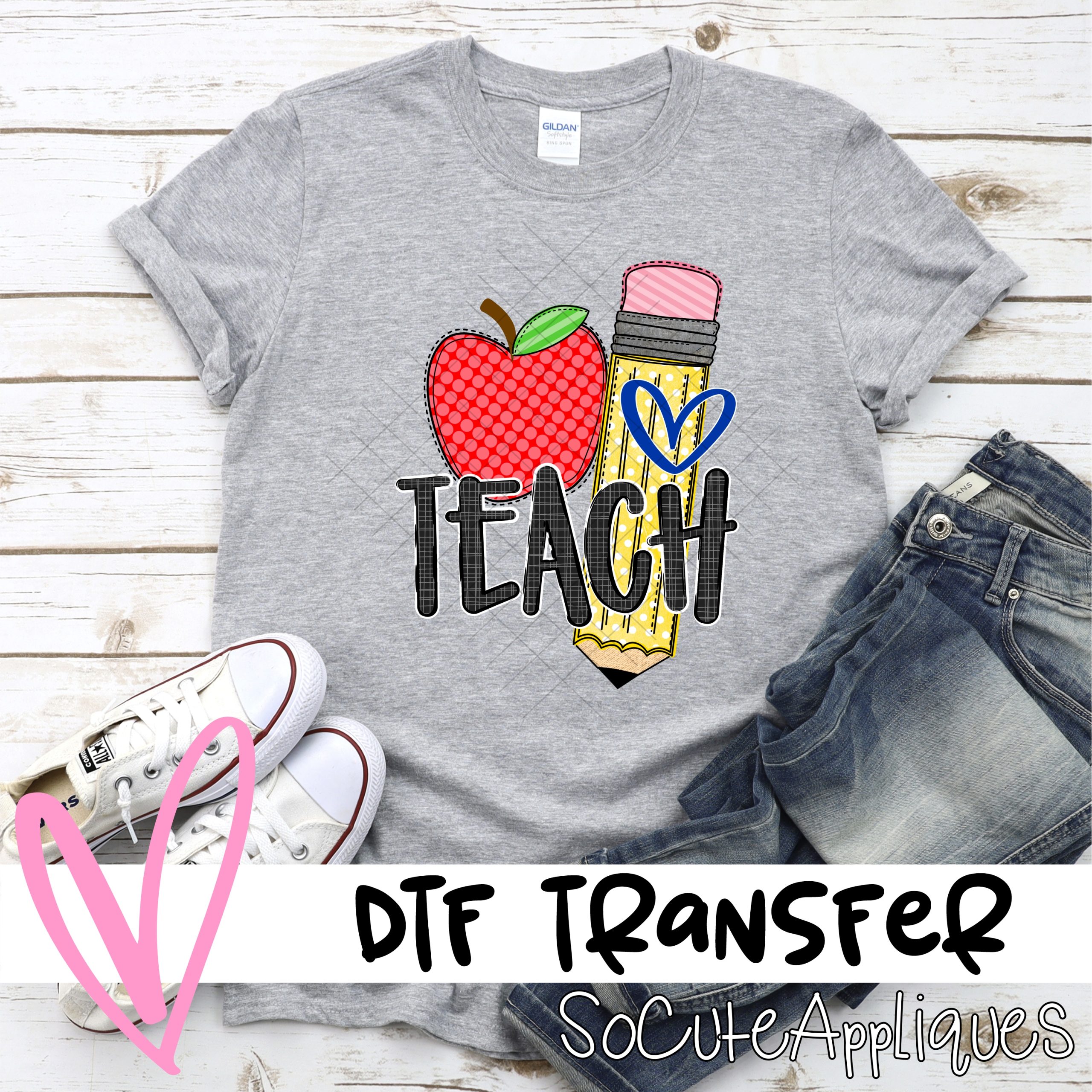 Pencil apple teach *DTF* Transfer