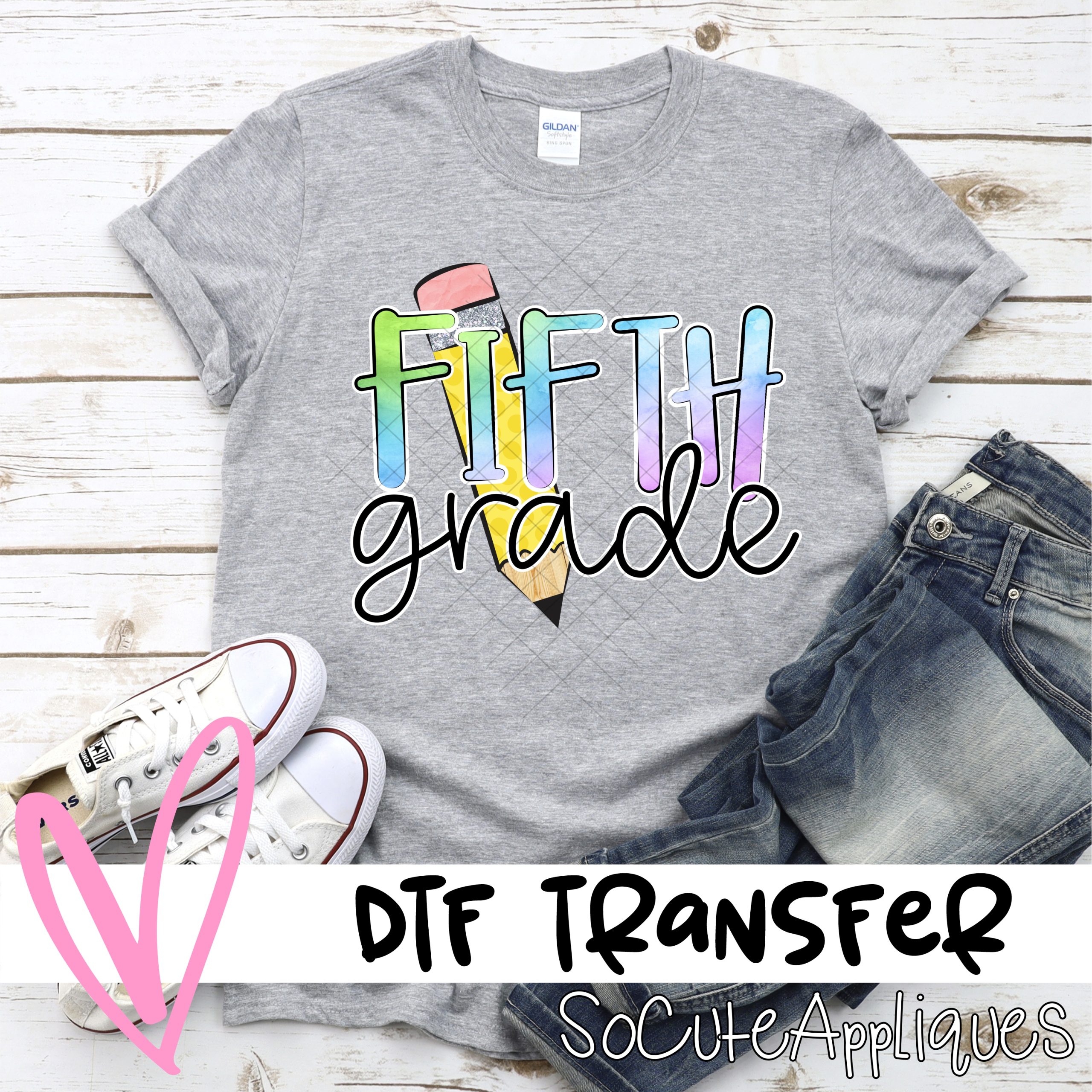 Pencil Fifth grade watercolor HORIZONTAL *DTF* Transfer