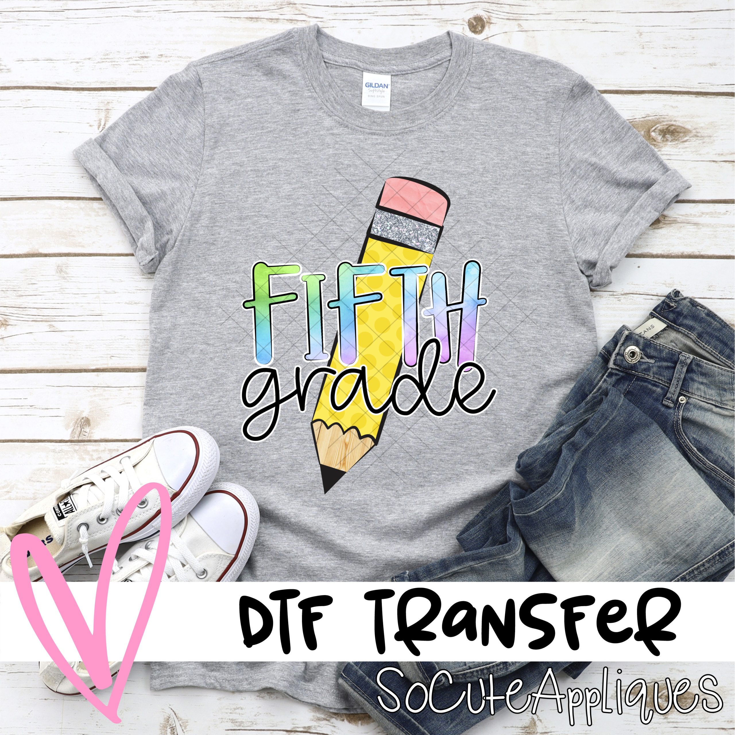 Pencil Fifth grade watercolor *DTF* Transfer