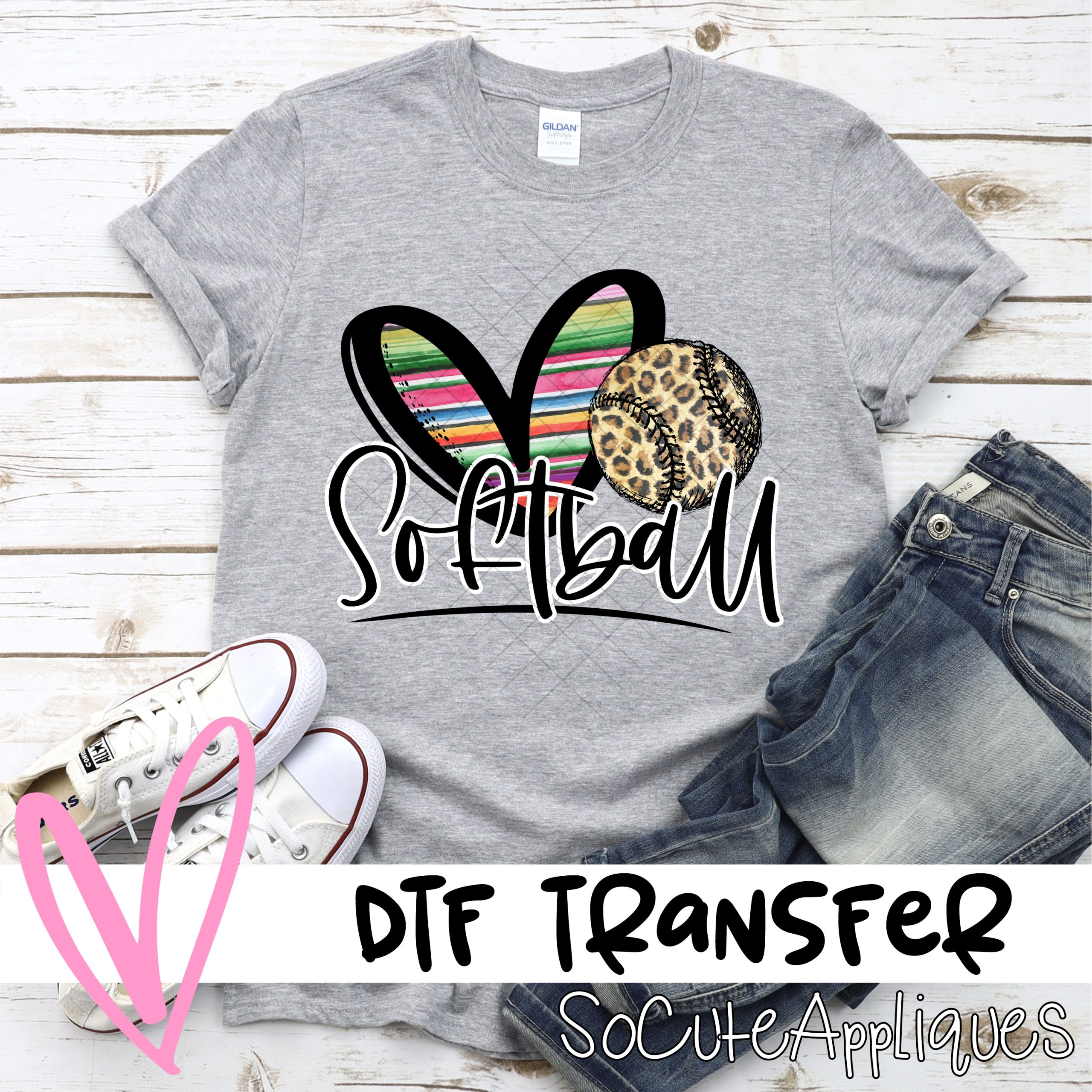 Heart softball serape leopard  *DTF* Transfer