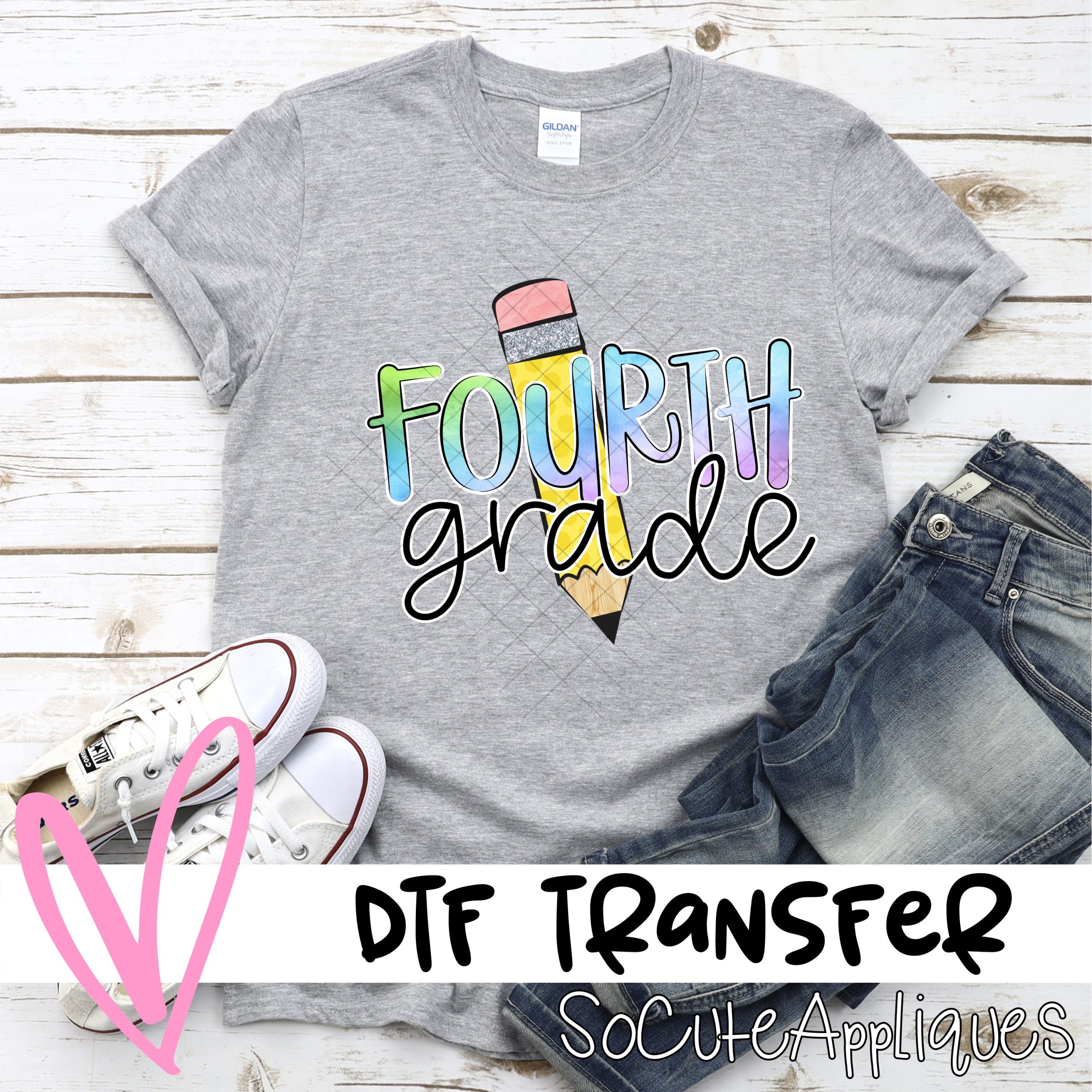 Pencil Fourth grade watercolor HORIZONTAL *DTF* Transfer