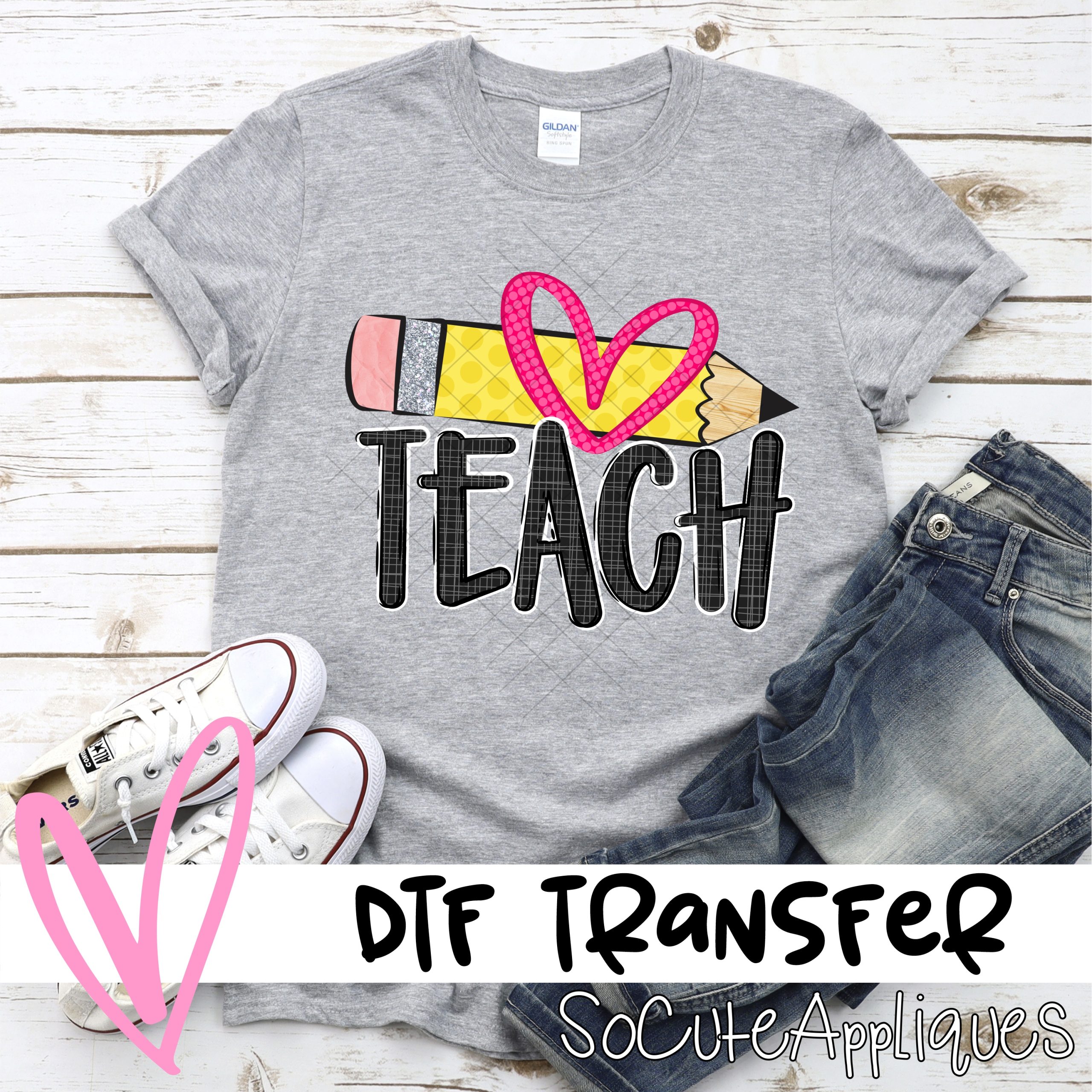 Pencil heart TEACH *DTF* Transfer