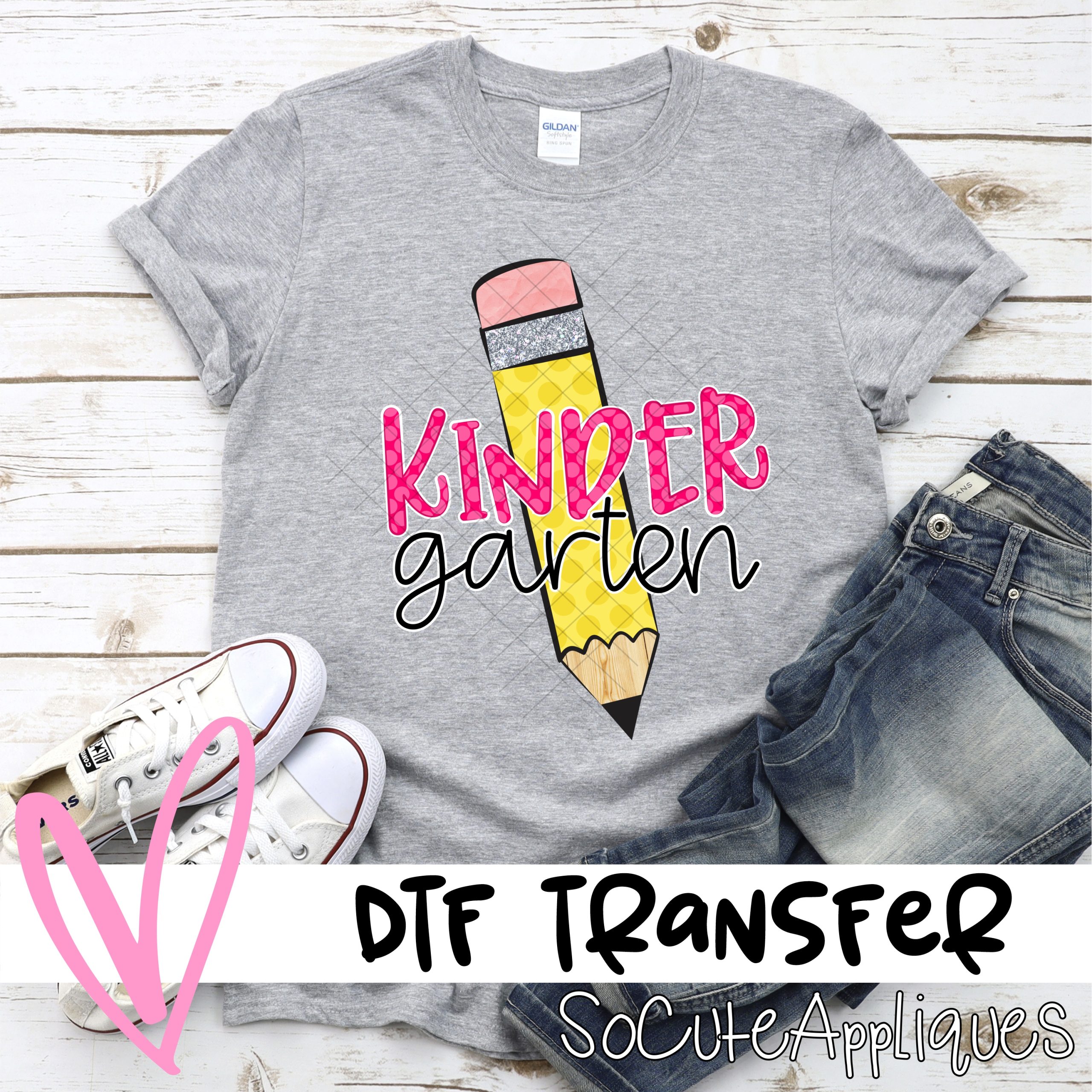 Pencil Kindergarten pink polka dot *DTF* Transfer