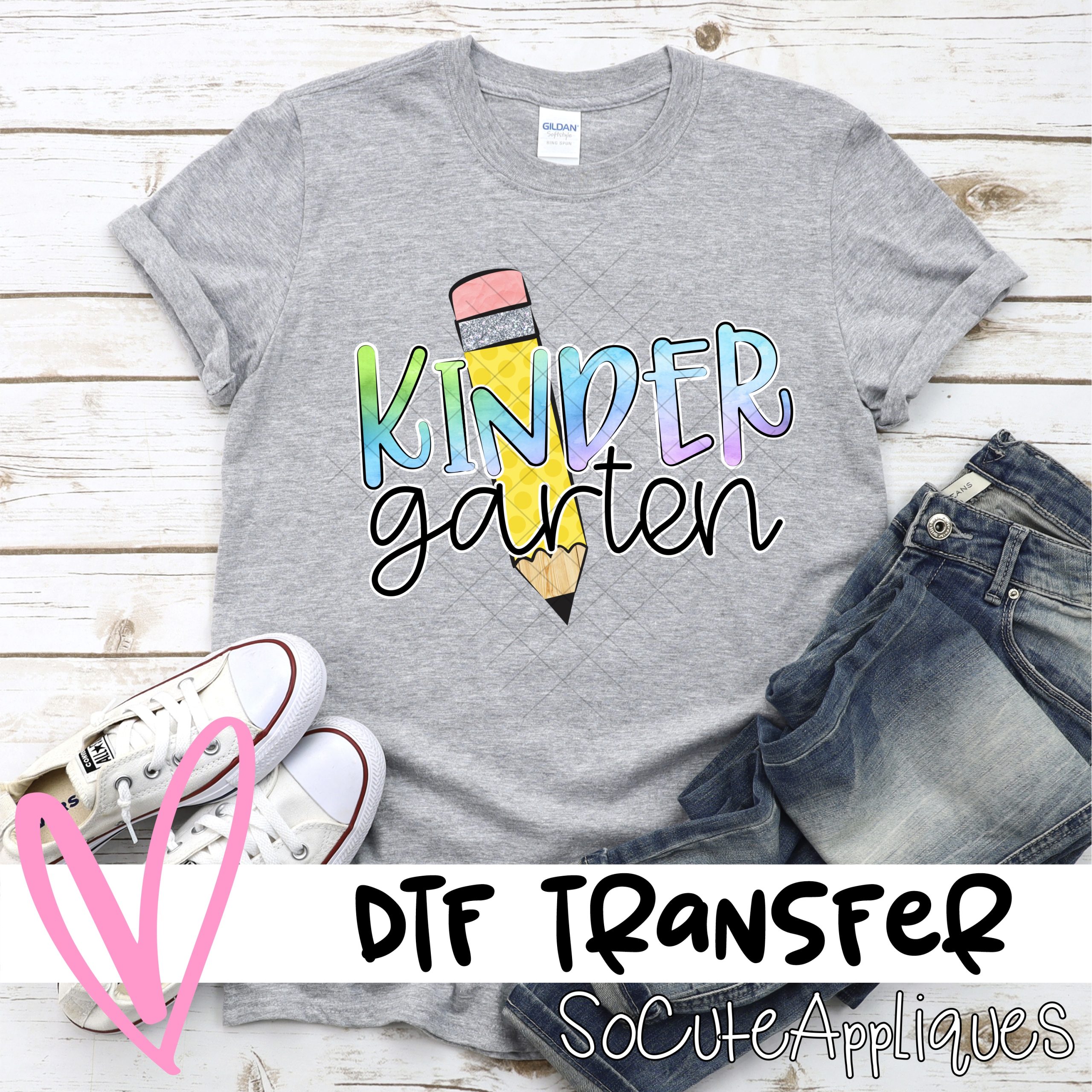 Pencil Kindergarten watercolor HORIZONTAL *DTF* Transfer