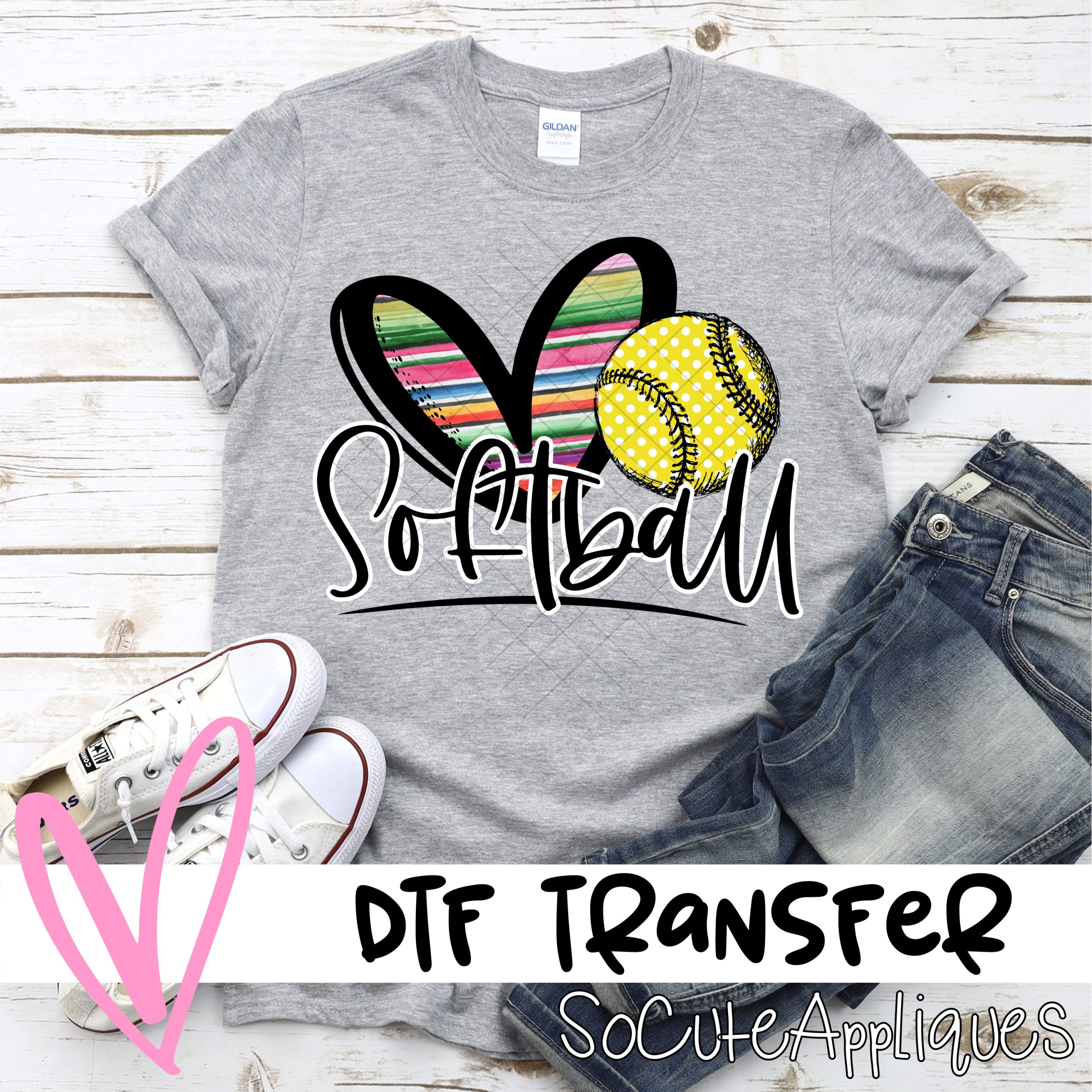 Heart softball serape yellow  *DTF* Transfer