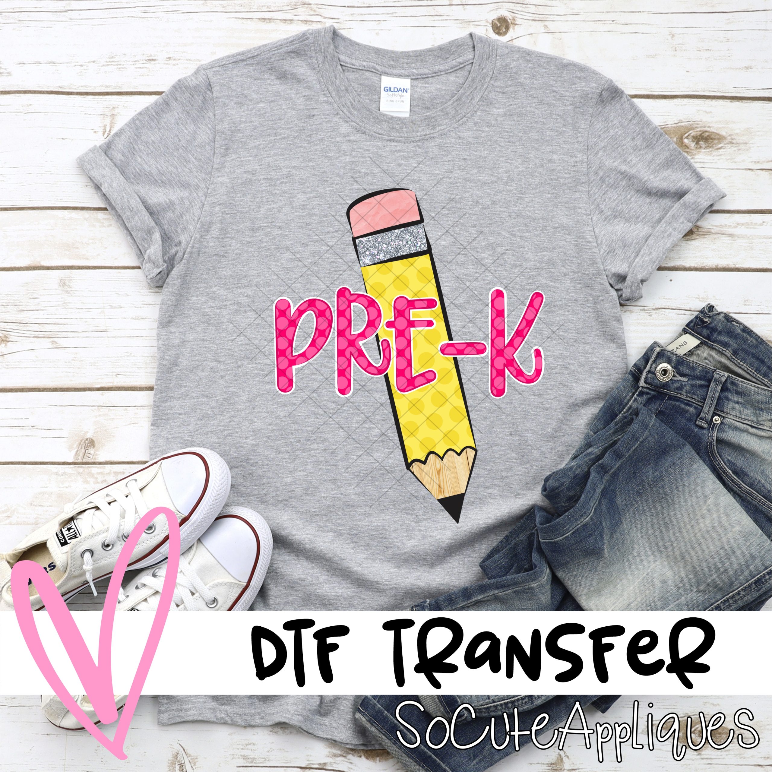 Pencil Pre-K pink polka dot *DTF* Transfer