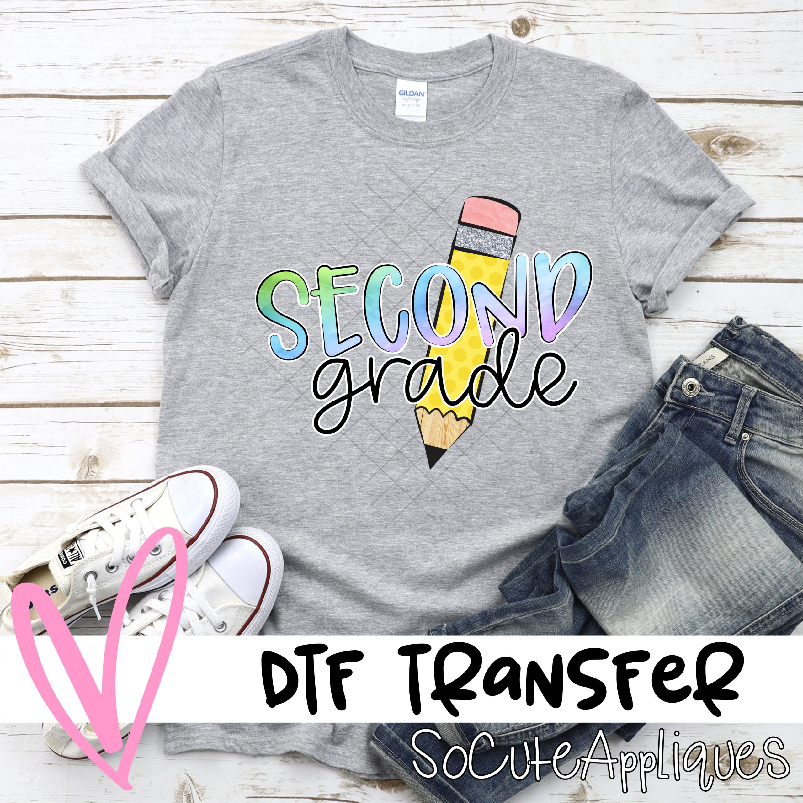 Pencil Second grade watercolor HORIZONTAL *DTF* Transfer