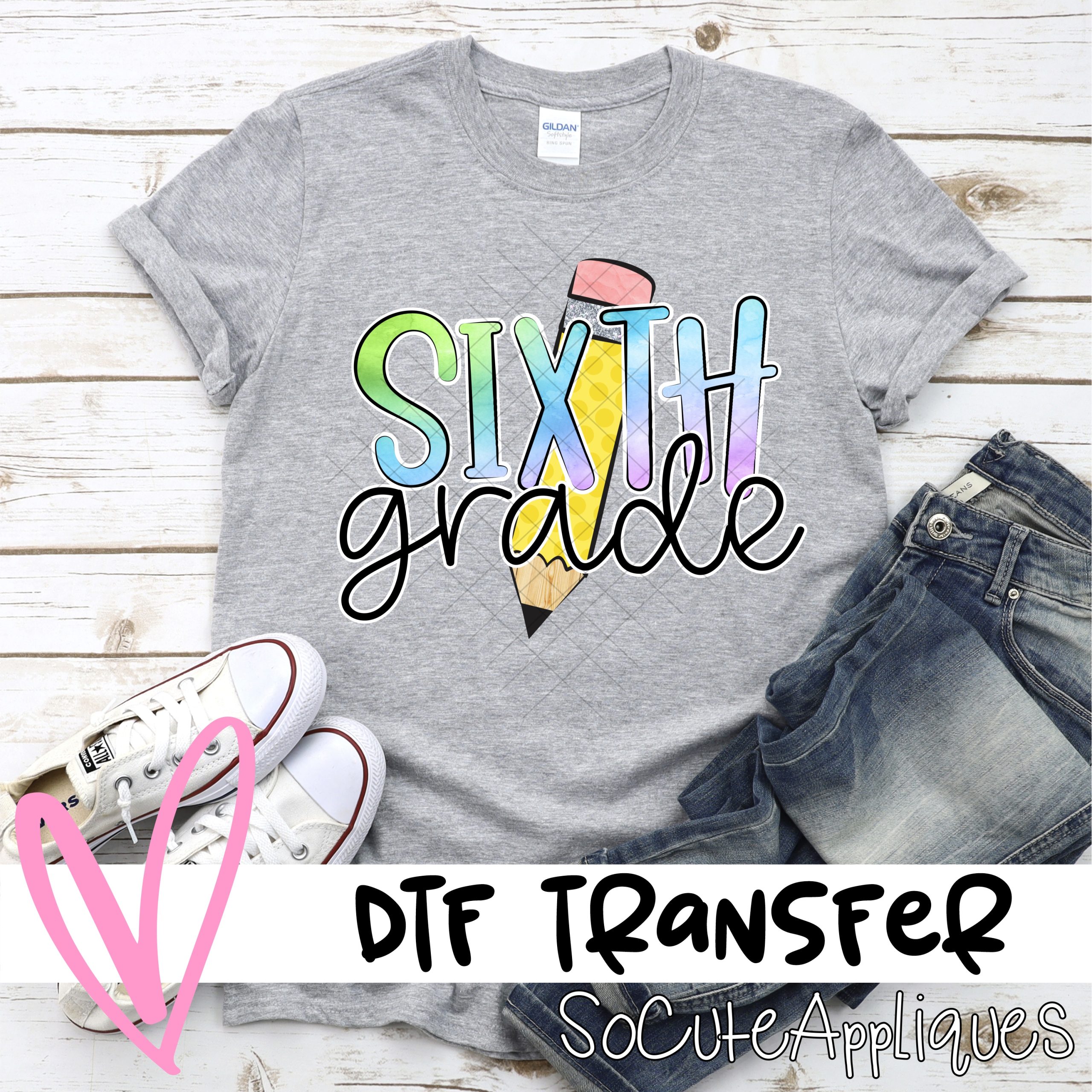 Pencil Sixth grade watercolor HORIZONTAL *DTF* Transfer